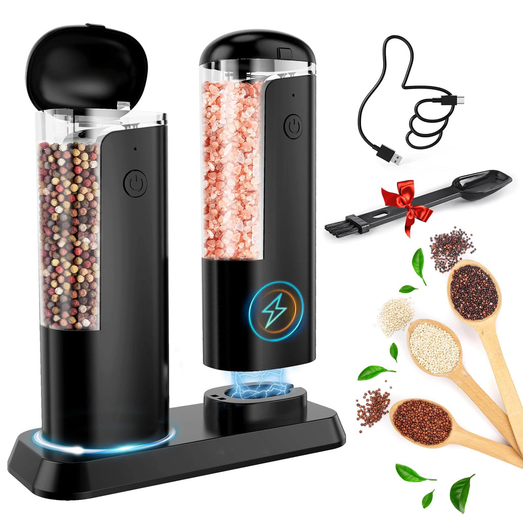 Automatic Pepper Grinder Salt Mill: Rechargeable Salt and Pepper Mill Set Electric Salt Grinder Adjustable Pepper Mills Refillable Salt Pepper Grinders Large Capacity Automatic Salt Shaker