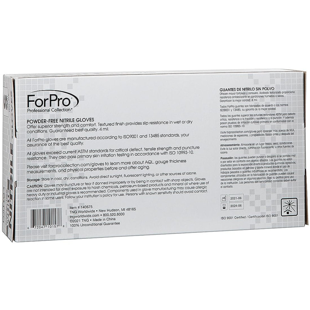 ForPro Professional Collection Disposable Nitrile Gloves, Chemical Resistant, Powder-Free, Latex-Free, Non-Sterile, Food Safe, 4 Mil, White, Small, 100-Count