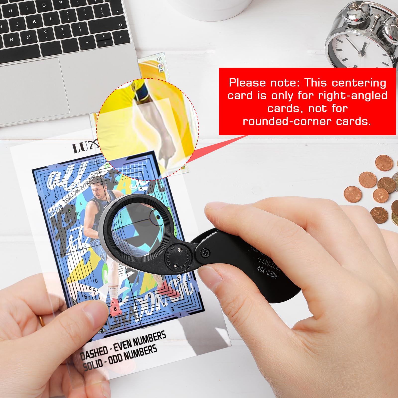 Luxiv Card Grading Centering Tool Kit, Card Center Tool with 30X Magnifying Implement, 2 Pcs Clean Cloth, Right Angle