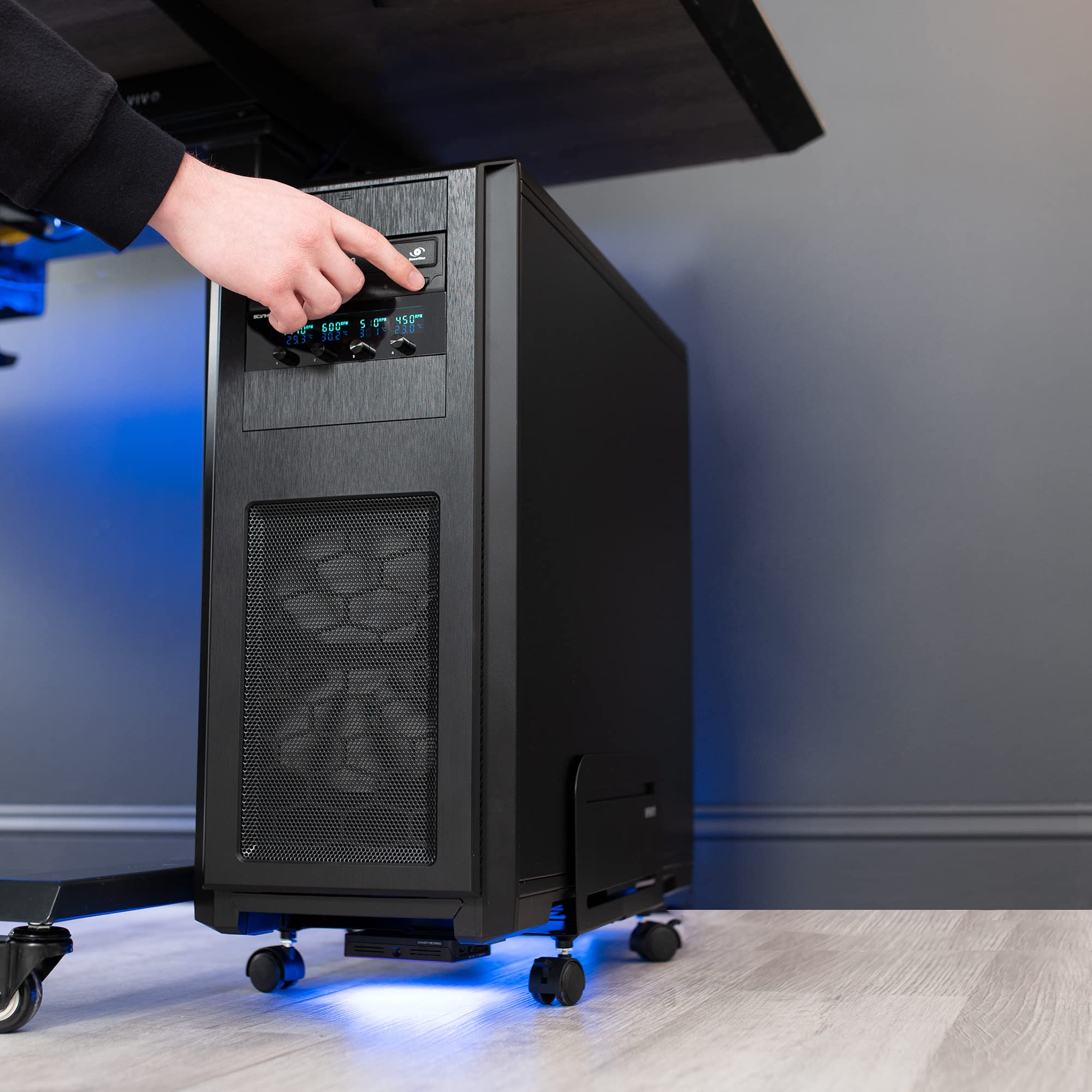 VIVO Large Computer Tower Desktop ATX-Case, CPU Steel Rolling Stand, 20cm to 36cm Wide Adjustable Mobile Cart Holder with Locking Caster Wheels, Gaming PC Holder, Black, CART-PC01L