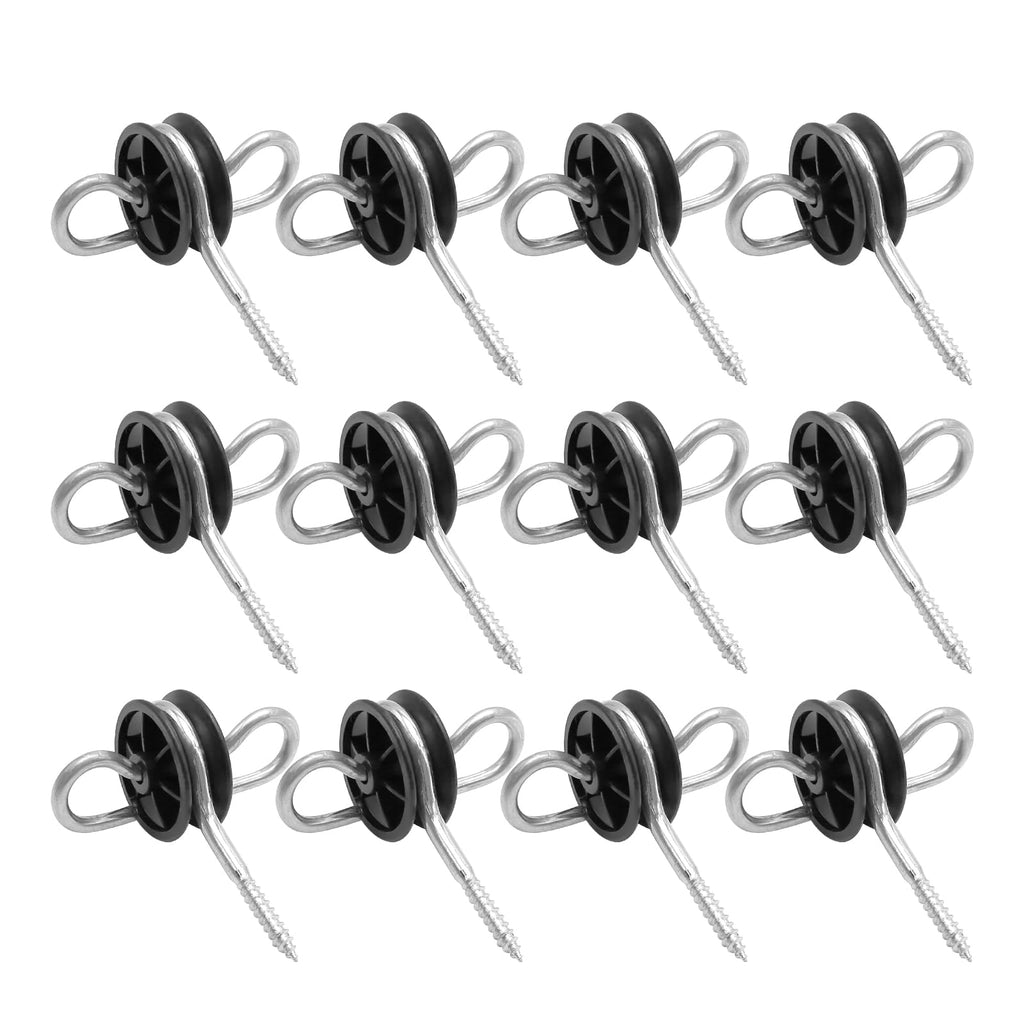 Vkinman 12 Pack Farm Electric Fence Wood Post Insulator Electric Fence Gate Handle Anchor Screw-in Insulator Black Fence Ring Post Wood Post Insulator for Electric Fence Wood Post