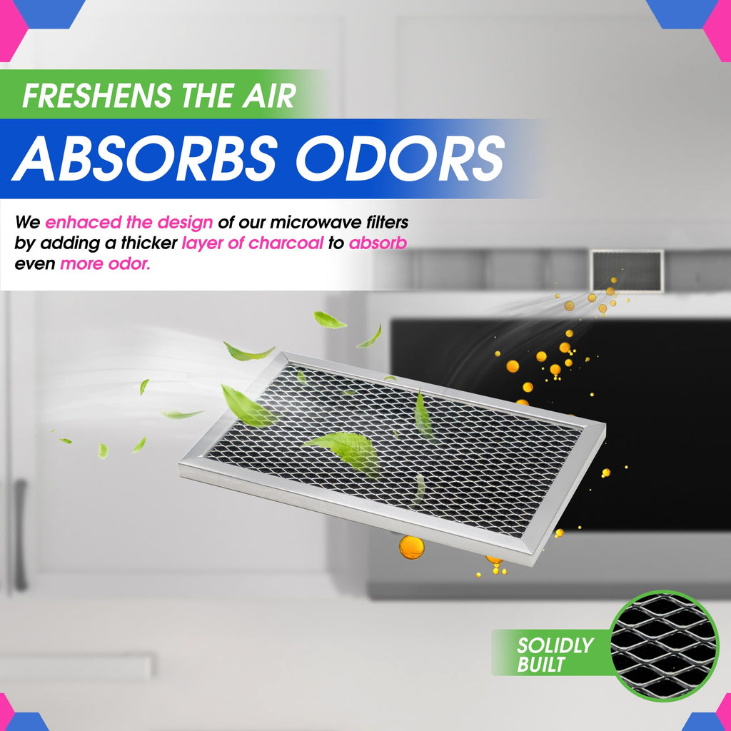Microwave Filter Replacement 7.68" x 4.85" JX81C WB02X10776 GE Microwave Charcoal Filter - Also Fits LG Kenmore Carbon Filter - Freshens and Filters Kitchen Air in Over the Range Oven Vent Fan 2-Pack