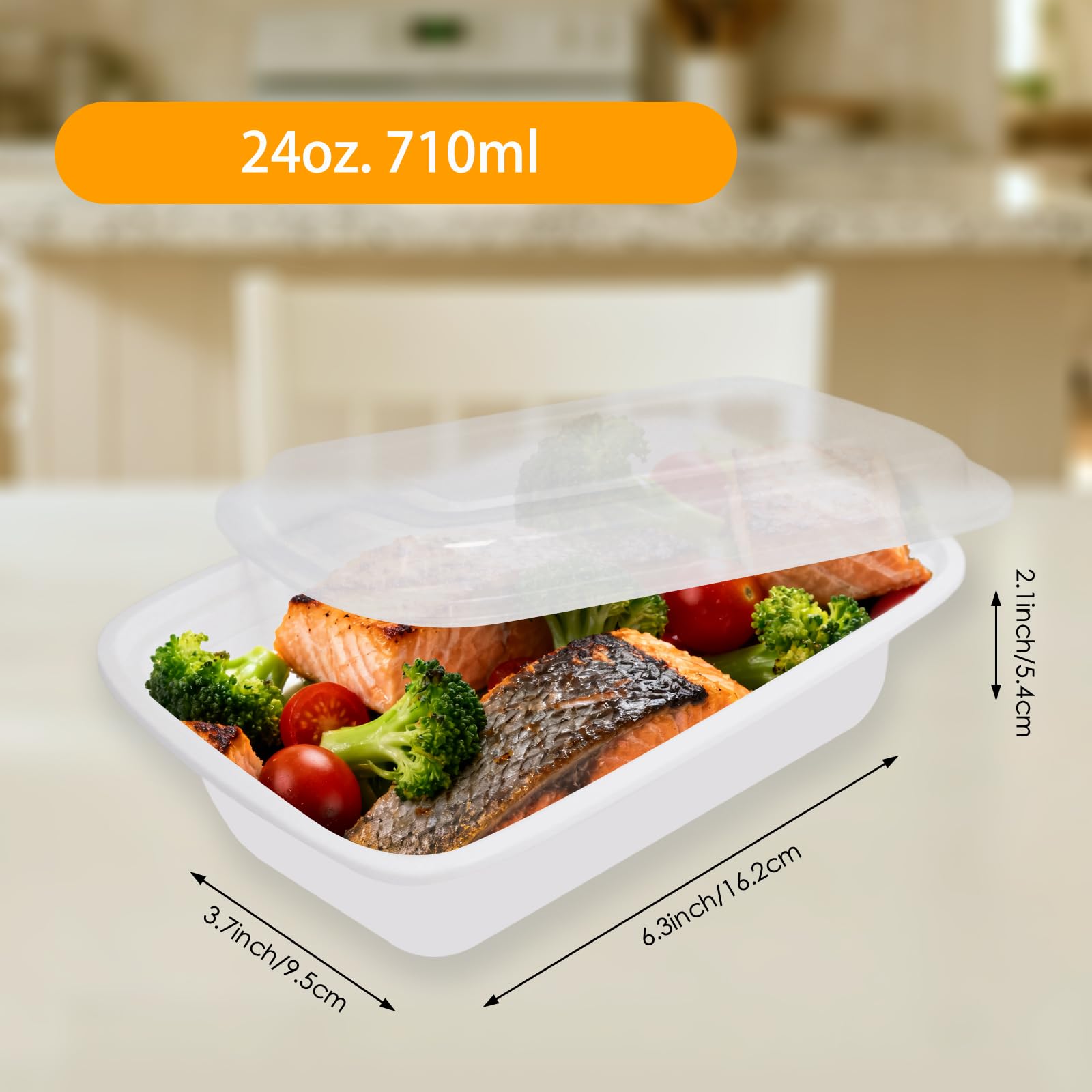 Meallax 50 Pack 24oz White Meal Prep Containers with Lids, BPA Free Plastic Food Storage Containers, Freezer Safe To Go Containers for Lunch and Portion Control