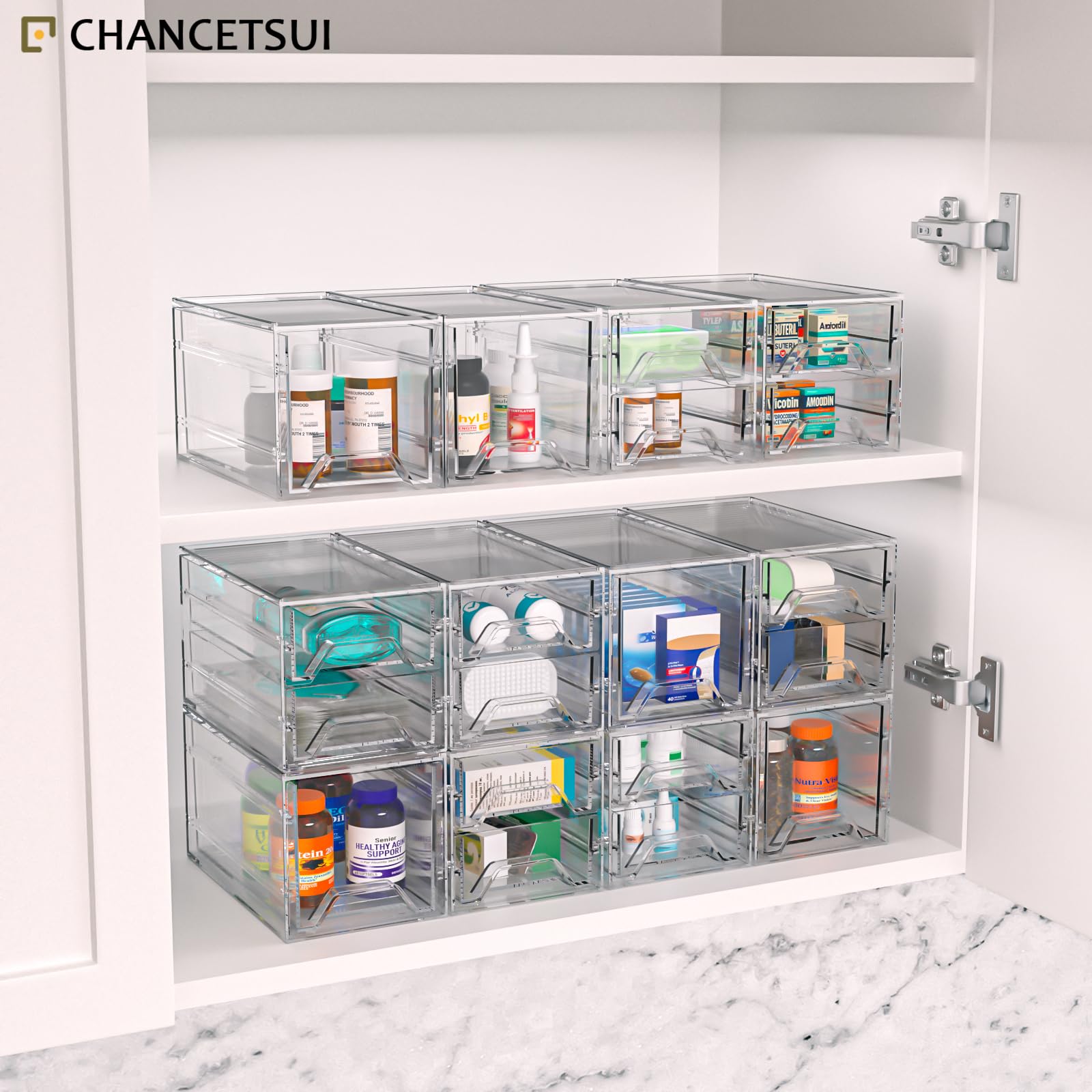 Clear Acrylic Desktop Organizer Drawers - Stackable Plastic Storage for Makeup, Craft Supplies, and Office Stationery - Transparent Vanity Cabinet & Aesthetic Desk Declutter Unit