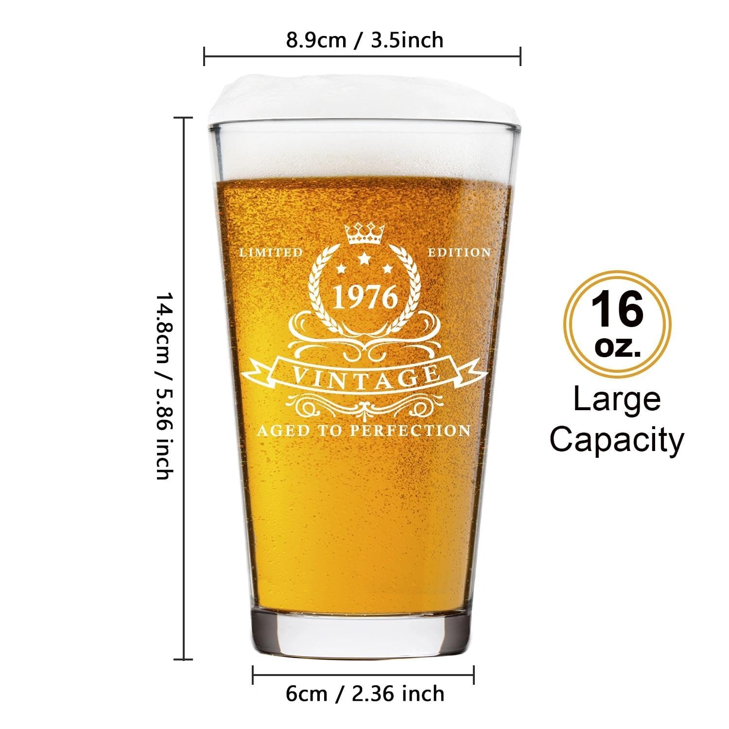 LIGHTEN LIFE 50th Birthday Gifts for Men 16oz,1976 Beer Glass in Barrel Box,50th Birthday Gift Ideas,1976 Pint Glass for 50 Years Old Dad,Husband