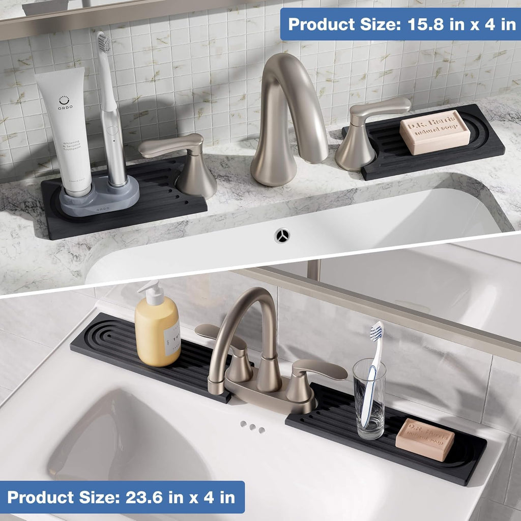 Oillase Faucet Mat for Kitchen Sink - Water Absorbing Stone Tray for Sink, Diatomite Fast-Drying Faucet Mat, Faucet Splash Guard for Bathroom Counter (Dark Gray, 30" x 4")