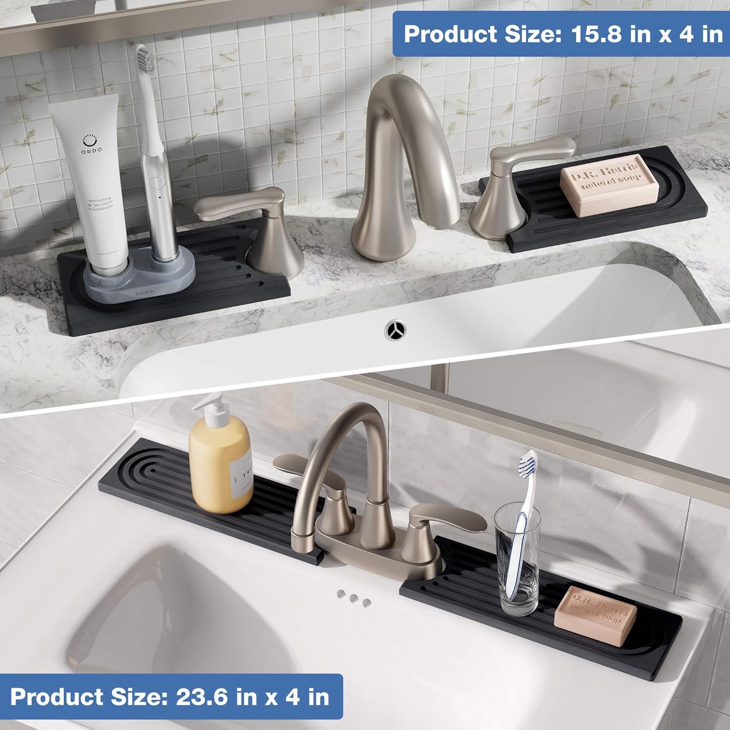 Oillase Faucet Mat for Kitchen Sink - Water Absorbing Stone Tray for Sink, Diatomite Fast-Drying Faucet Mat, Faucet Splash Guard for Bathroom Counter (Dark Gray, 30" x 4")
