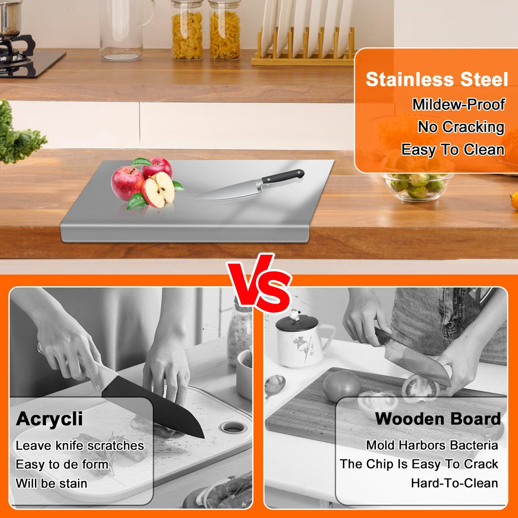 Stainless Steel Cutting Board with 2 Pack Non-Slip Mats, Yoposeo Heavy Duty Baking Cutting Chopping Boards for Kitchen, Meat, Fruits, Vegetables, Bread and Baking (11.8" X 11.8"/ 30 X 30cm)
