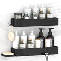 Gabeeriso Large Shower Caddy Bathroom Organizers and Shelves, No Drill Bathroom Shelf, Adhesive Rust Proof Shower Rack with Removable Hooks, Wall-Mounted Shower Holder, 40.5 x 12 x 6 cm, Black