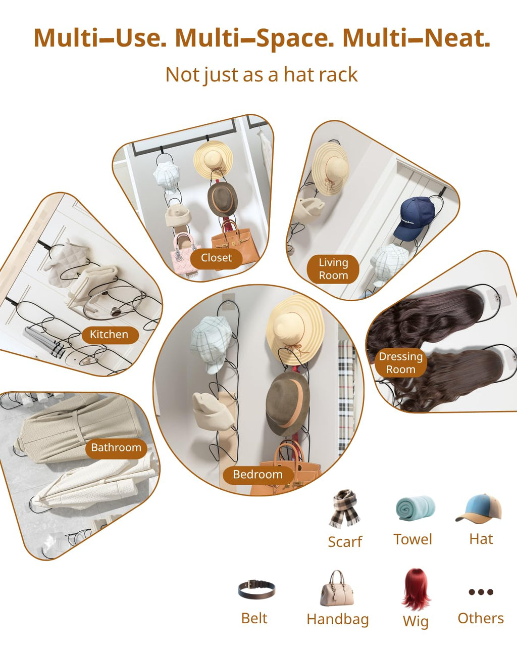 LINFIDITE 15 Pack Hat Rack Hanger Organizer Closet Hanging Baseball Cap Display Storage Rack Over Door Wall Mounted for Scarves Handbags Towels Clothes Ties w Hanging Hook Black