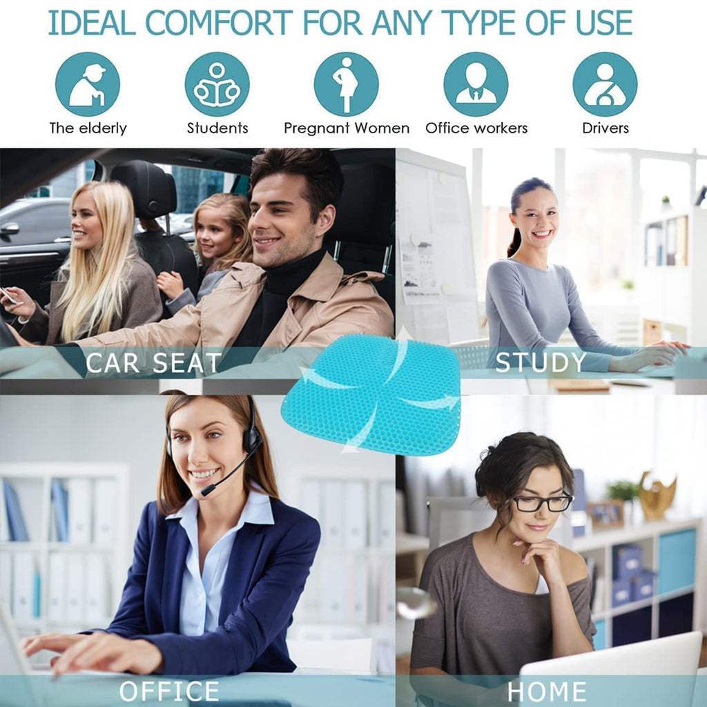 Gel Seat Cushion for Long Sitting, Gel Cushions for Pressure Sores Relief, Double Thick Gel Cushion for Sitting, Seat Cushions for Office Chairs with Breathable Nonslip Cover