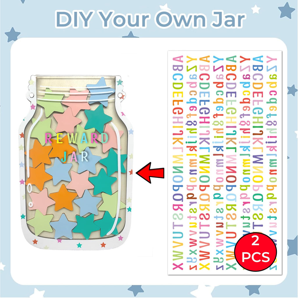 Rolzchoy 2 Pack Magnetic Reward Jar for Kids, Star and Smiley Face Reward Jar with Letter Sticker for Classroom Reward System, Toddler Potty Home Training, Incentive Behavior Management for Boy Girl