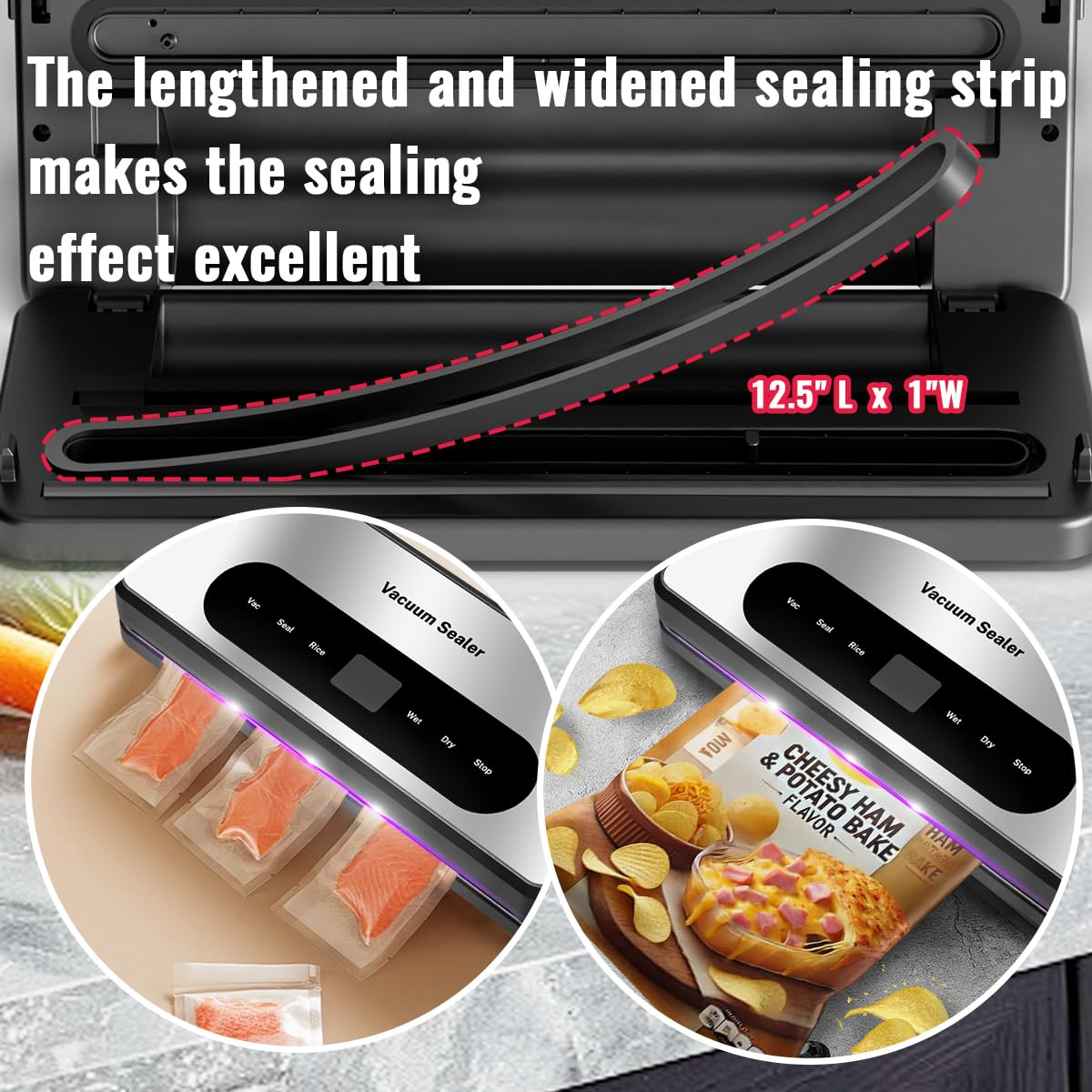 Gyreuni 8 in 1 Food Vacuum Sealer with Bags Kit,Multi-function Vacuum Sealer for Food Built-in UV Cutter/Bag Storage Act on Dry Wet oil Crispy,Attached Bag Rolls/10 Vacuum bags/Marker Pen