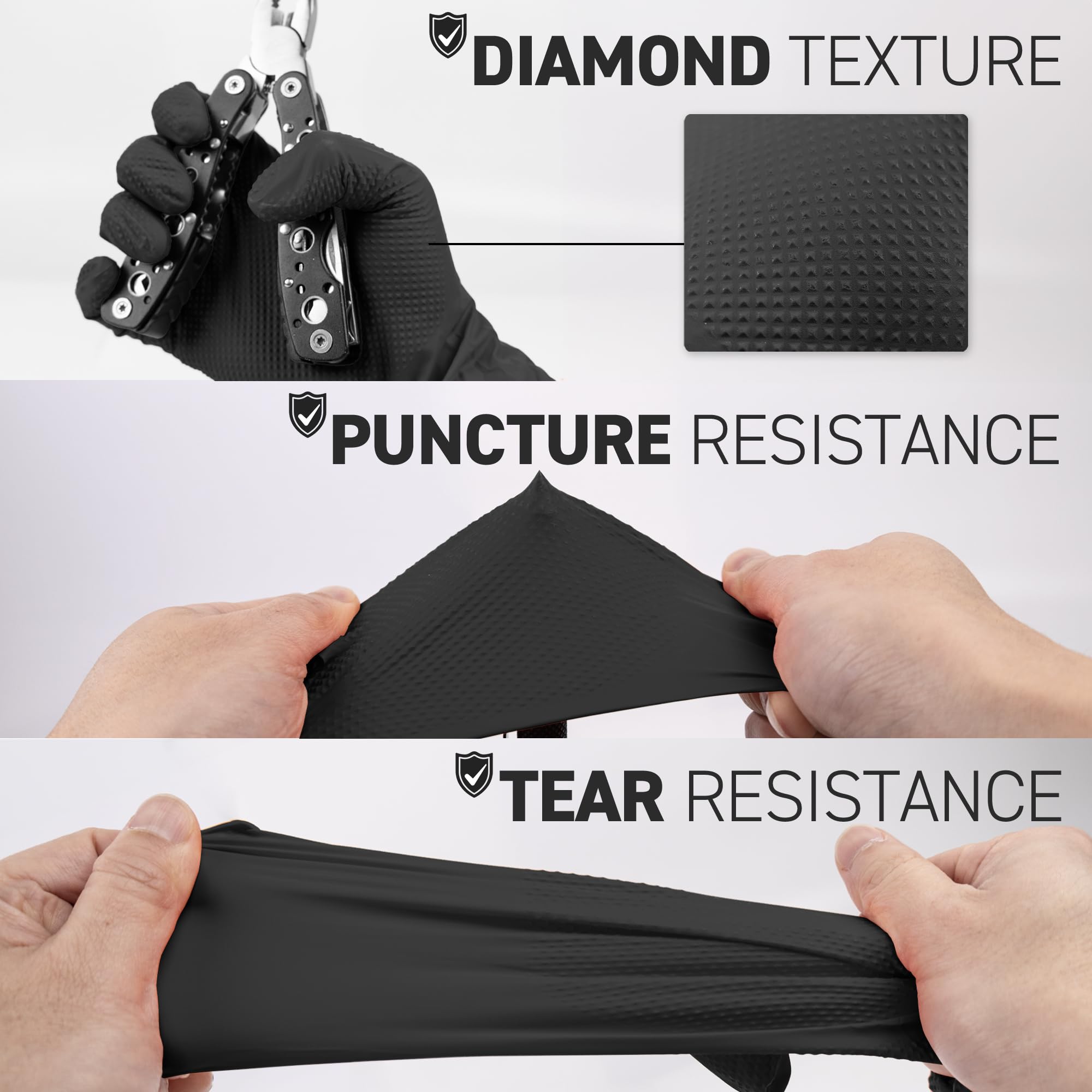 72HRS Industrial Grade 8 Mil Black Nitrile Gloves- Mechanic Gloves, Disposable Rubber Gloves, (Box of 100, Large)