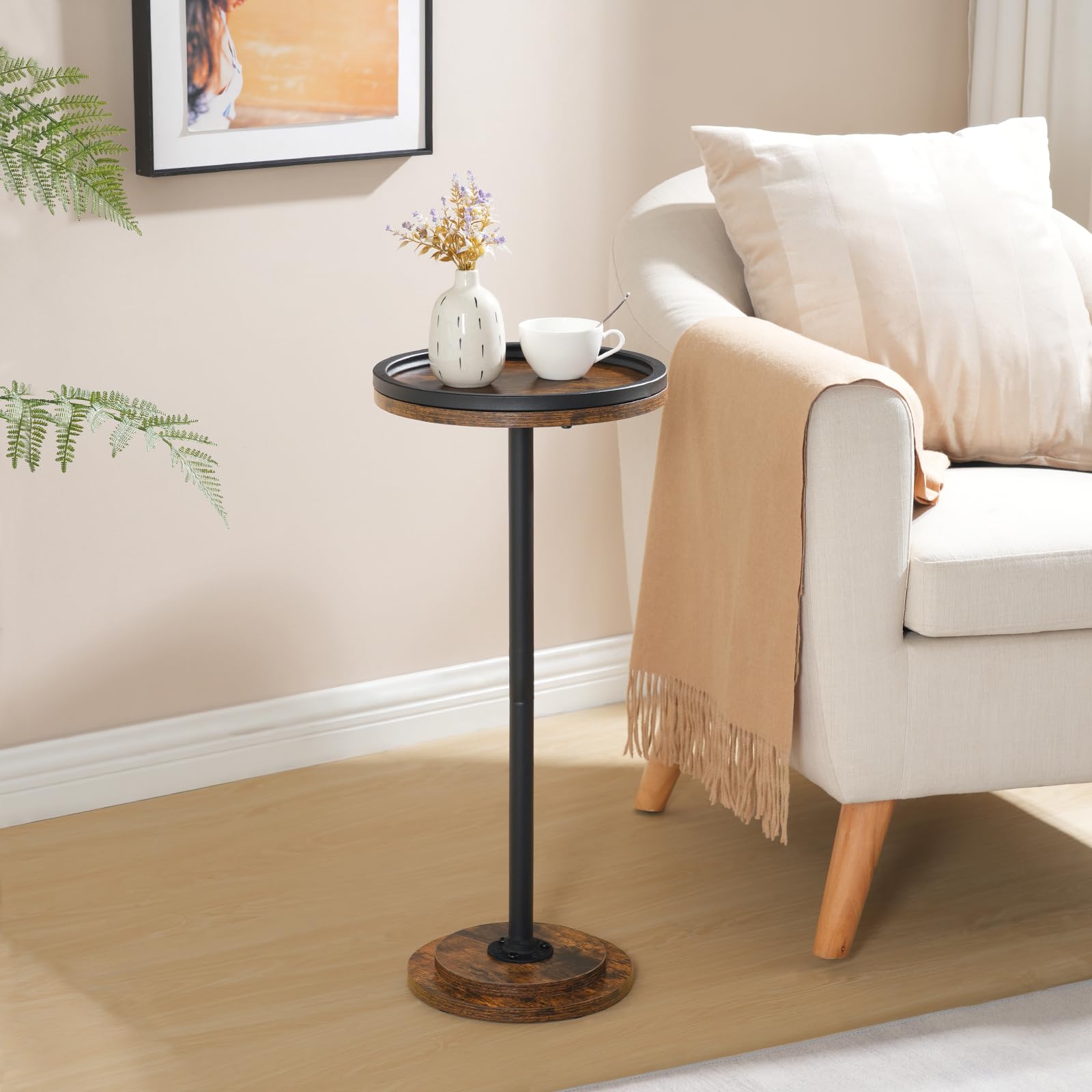HOOBRO Small Side Table, Drink Table, Round Coffee End Table for Small Spaces, Martini Table, Pedestal Table for Living Room, Bedroom, Sofa Couch, Rustic Brown BF168BZ01