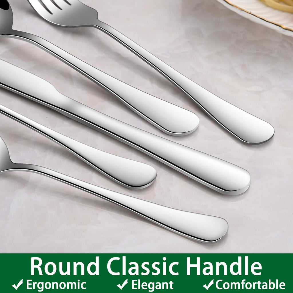 24-Piece Silverware Set with Steak Knives, Flatware Set Service for 4, Food-Grade Stainless Steel Cutlery Set, Includes Knife Spoon and Fork, Mirror Finished Utensil Sets for Home Restaurant