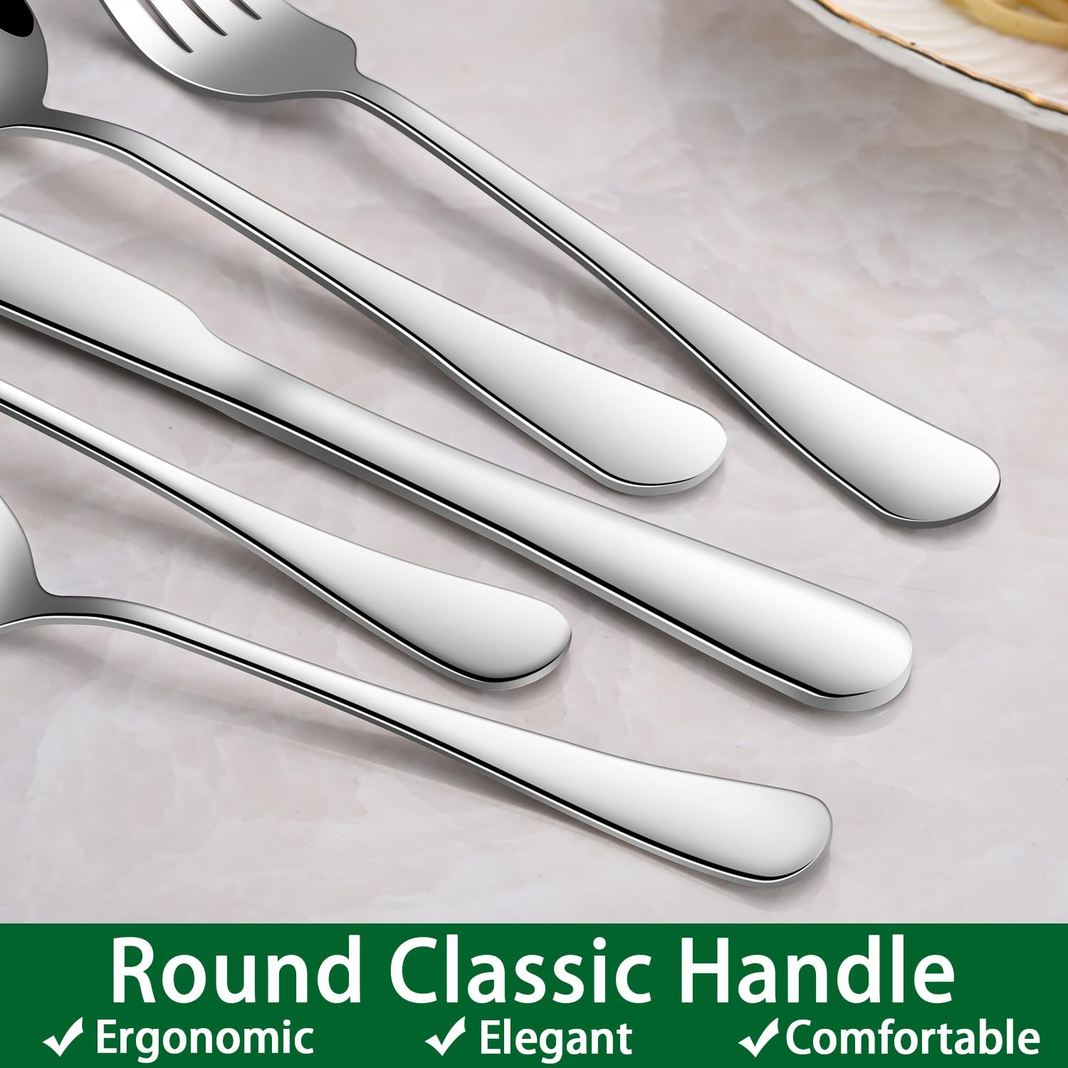 24-Piece Silverware Set with Steak Knives, Flatware Set Service for 4, Food-Grade Stainless Steel Cutlery Set, Includes Knife Spoon and Fork, Mirror Finished Utensil Sets for Home Restaurant