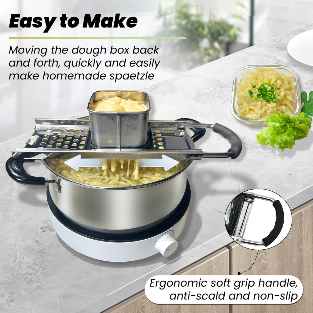 Spaetzle Maker,Stainless Steel Spaetzle Press with Comfort Grip Handle,Homemade Traditional German Egg Noodle Maker,Manual Pasta Noodle Dumpling Making Tool Set.