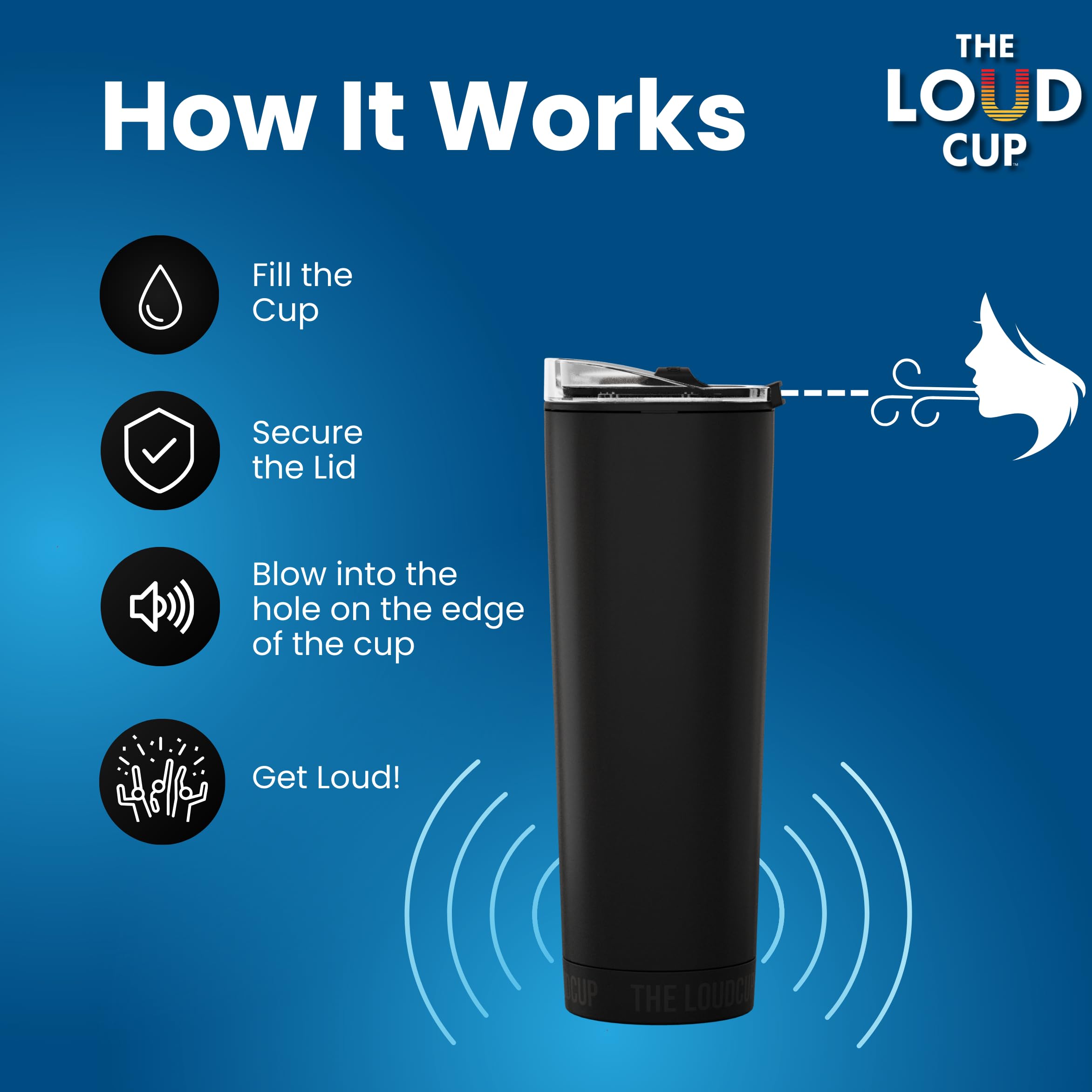 The LoudCup Blow Horn Tumbler, 2-in-1 Cheer & Sip Reusable Water Bottle with Built-In Horn for Sports Games, Tailgates & Parties, BPA-Free, 23 oz, Oriole Orange