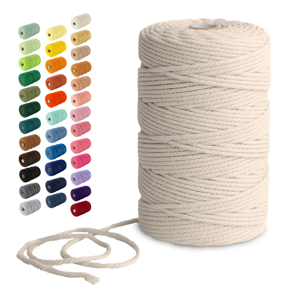 Nook Theory 3mm Macrame Cord 220 Yards - 4mm 5mm Soft Macrame Rope Perfect for Knots - Macrame Supplies for Wall Hangers & Boho Decorations - Cotton Rope - Macrame String (Milk Cream, 3mm)