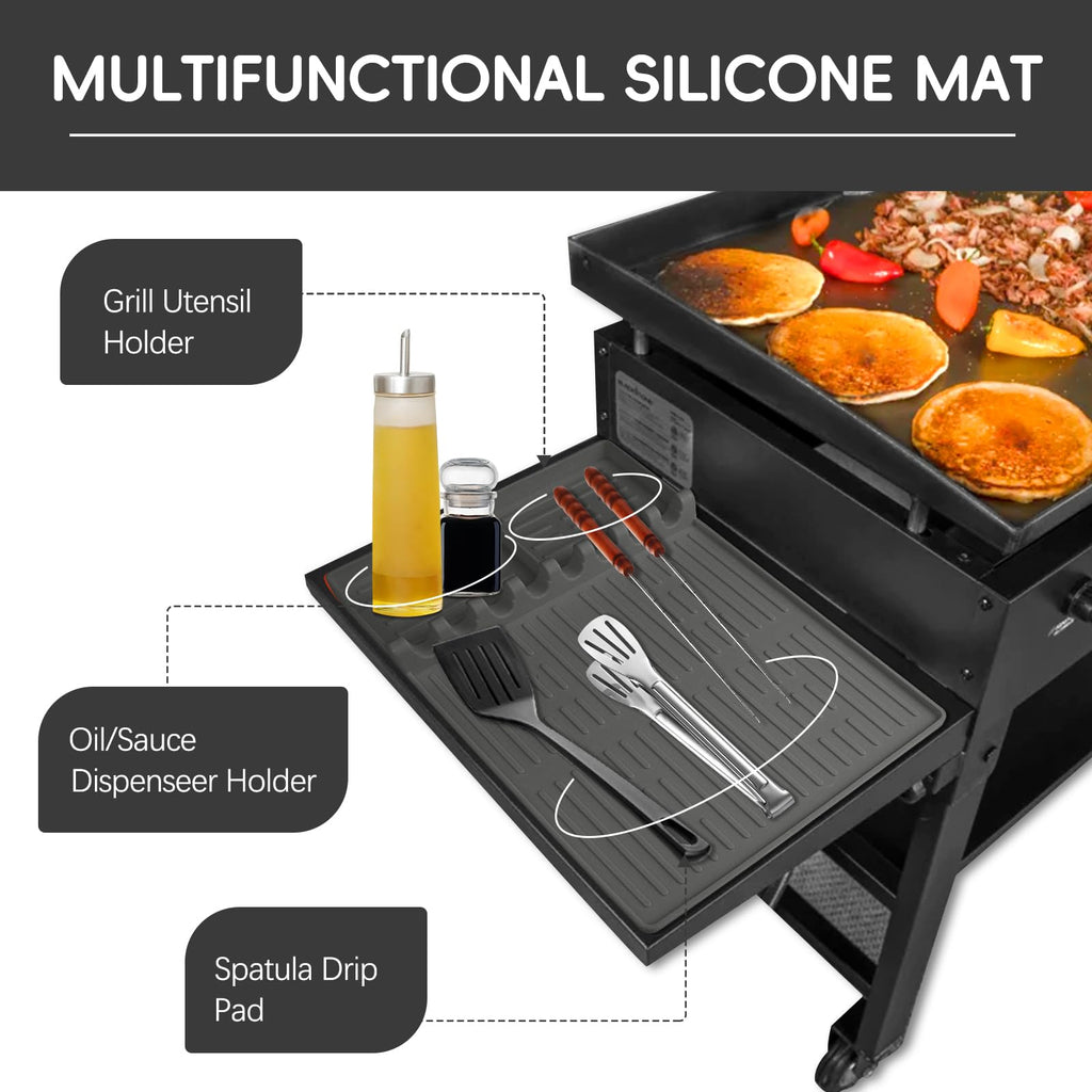 Silicone Grill Barbeque Mat for Blackstone, Large Spatula Tools With Drip Pad, Griddle Mat for Outdoor Cooking, Kitchen Counter (Light Grey)