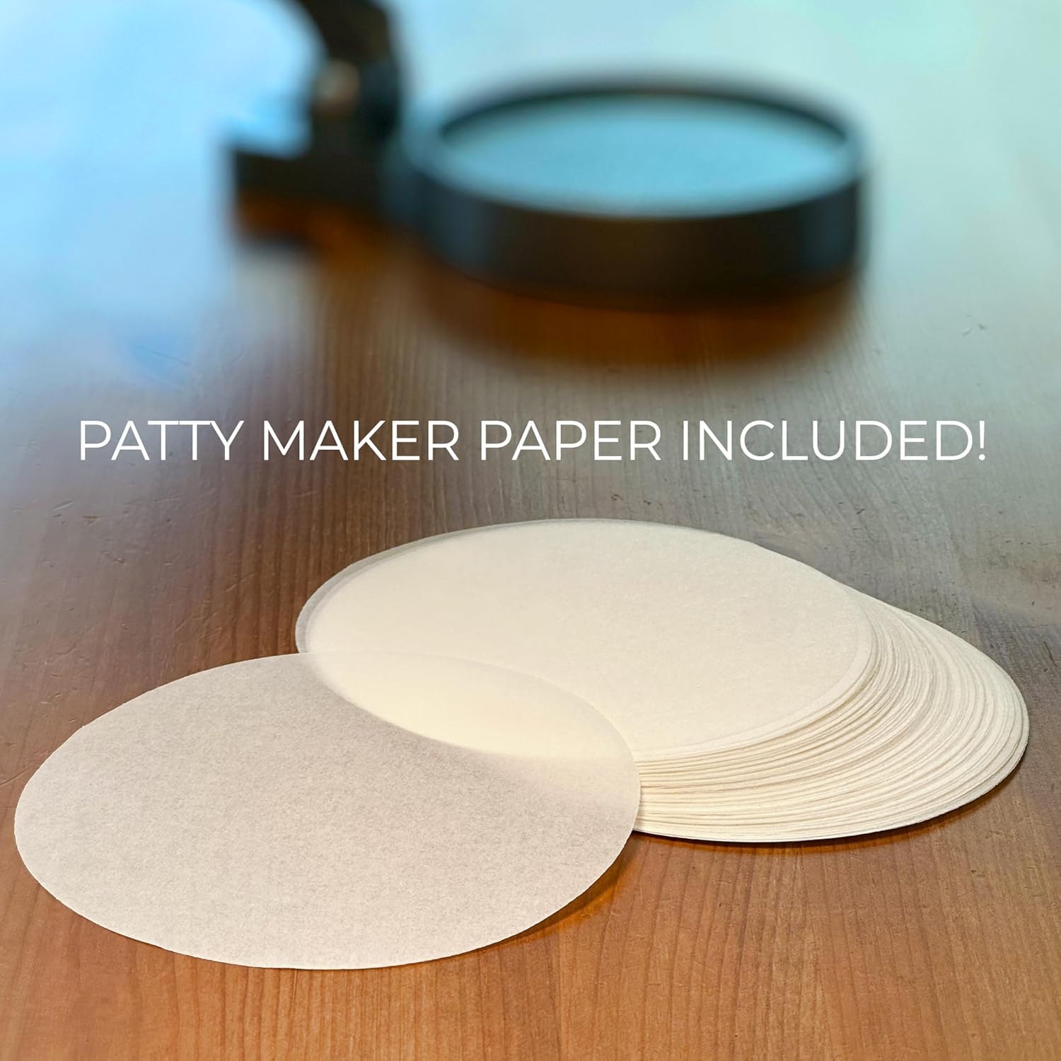 Hamburger Press Patty Maker - Adjustable 1/4lb to 3/4lb Burger Press Patty Maker with Patty Ejector - Adjustable Thickness for Burgers, Crab Cakes, and Sausage - Patty Paper Included