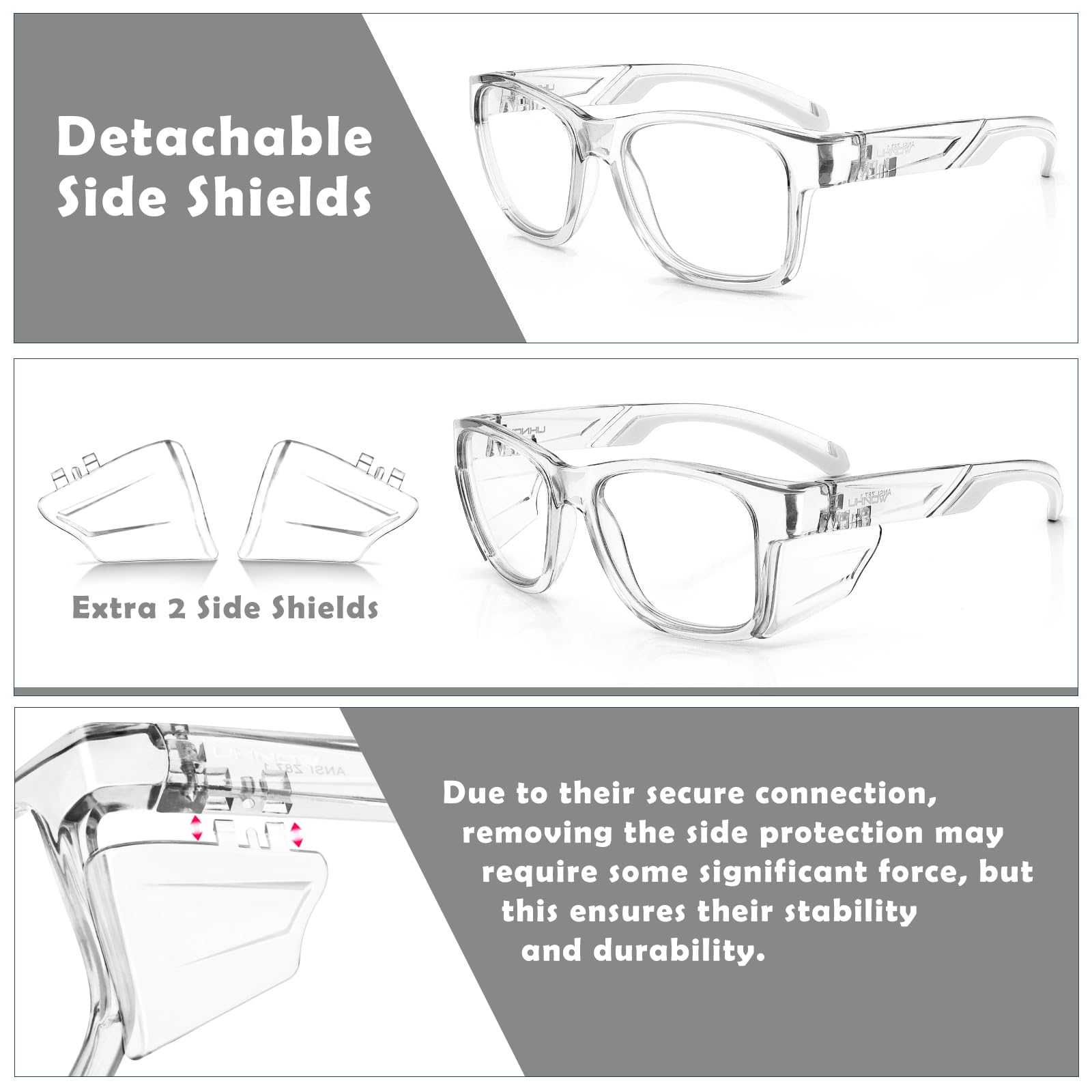 UKNOW Safety Glasses - Anti Fog Lenses - Eye Protection with Side Shields - ANSI Z87.1 Protective Eyewear - UV Protection