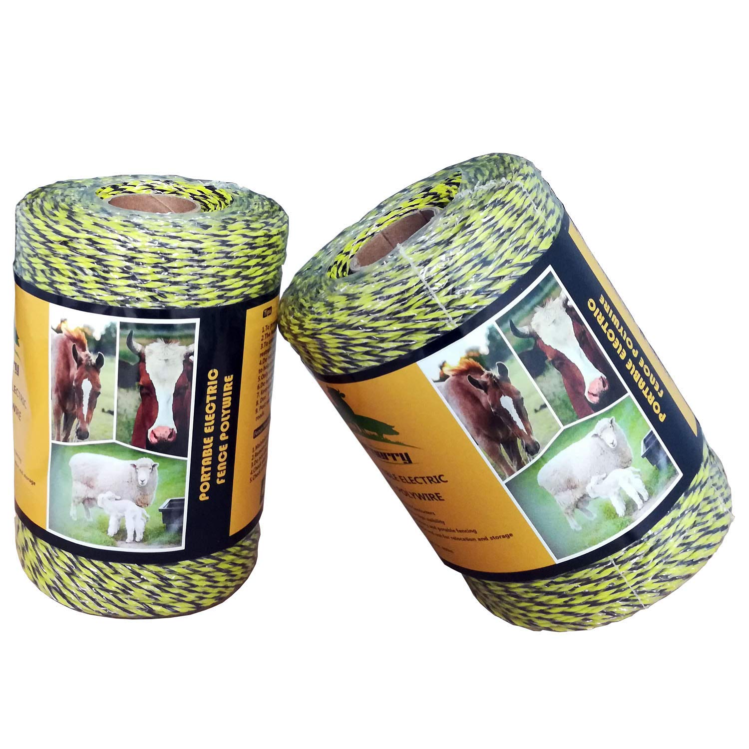 Farmerry Portable Electric Fence Polywire with 6 Conductors, Yellow and Black, 656 Feet, 200 Meters