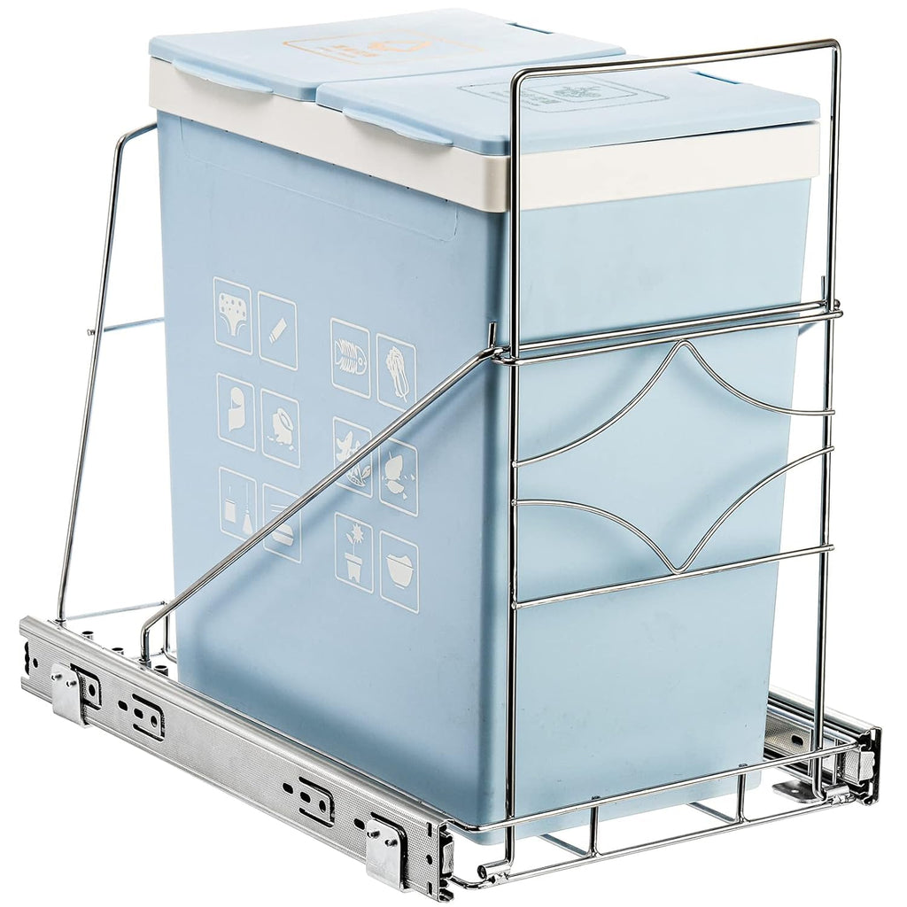 YOUEON Pull Out Trash Can Under Cabinet, Adjustable Stainless Steel Under Sink Trash Can Pull Out, Slide Out Garbage Shelf, Fit for 7-11 Gallon Trash Can(Not Included)