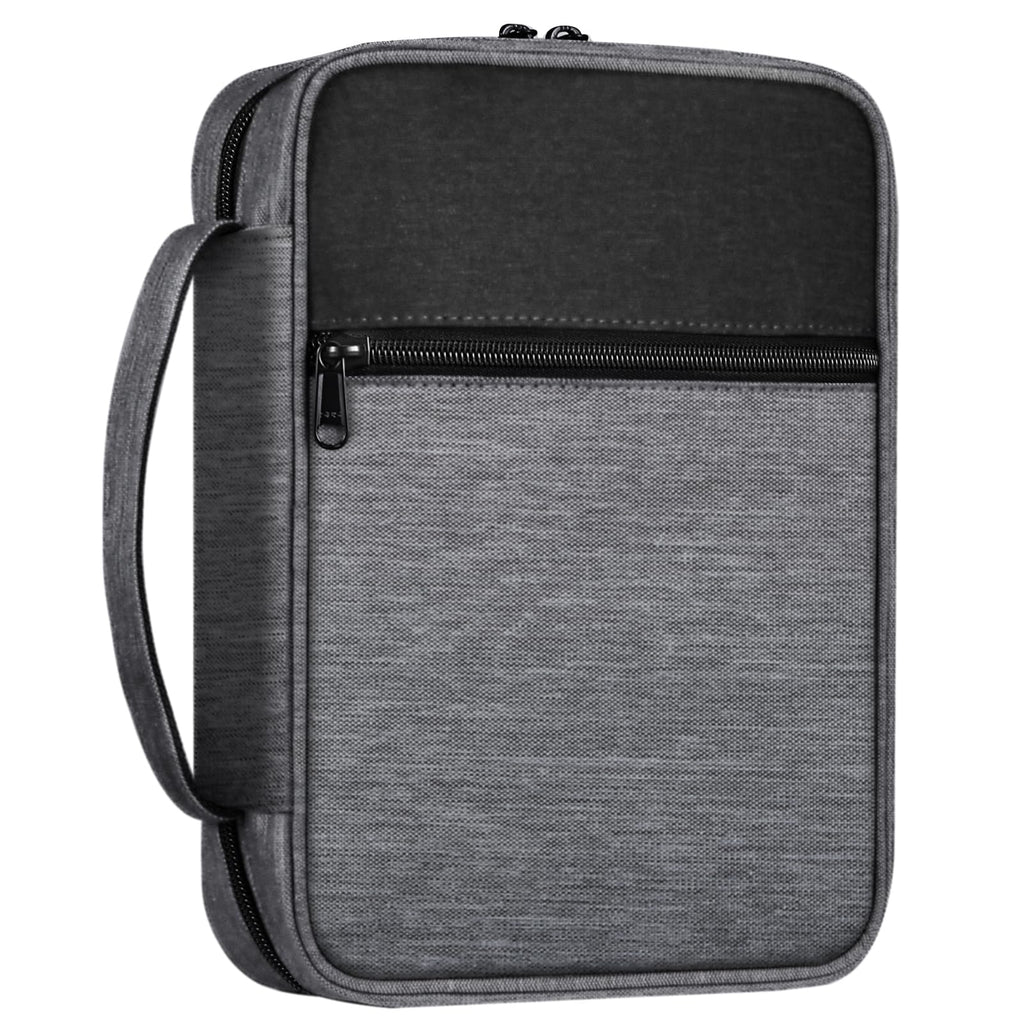 FINPAC Bible Cover, Carrying Book Case Church Bag Bible Protective with Handle and Zippered Pocket, Gift for Mother Lady Women Men, Gray