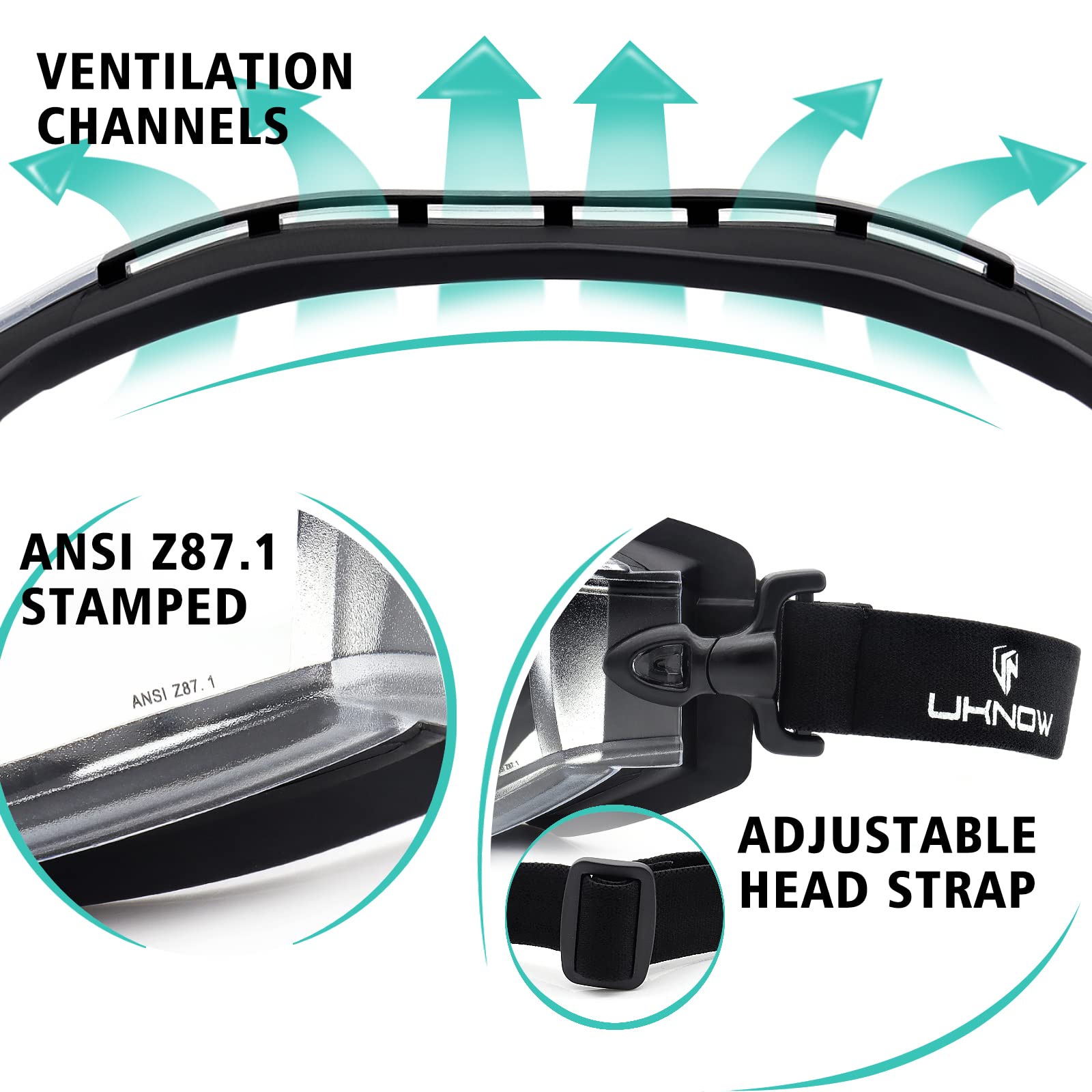 UKNOW Safety Goggles Over Glasses - Anti-Fog Clear Lens - ANSI Z87.1 Certified Eye Protection for Lab Work, Industrial Use
