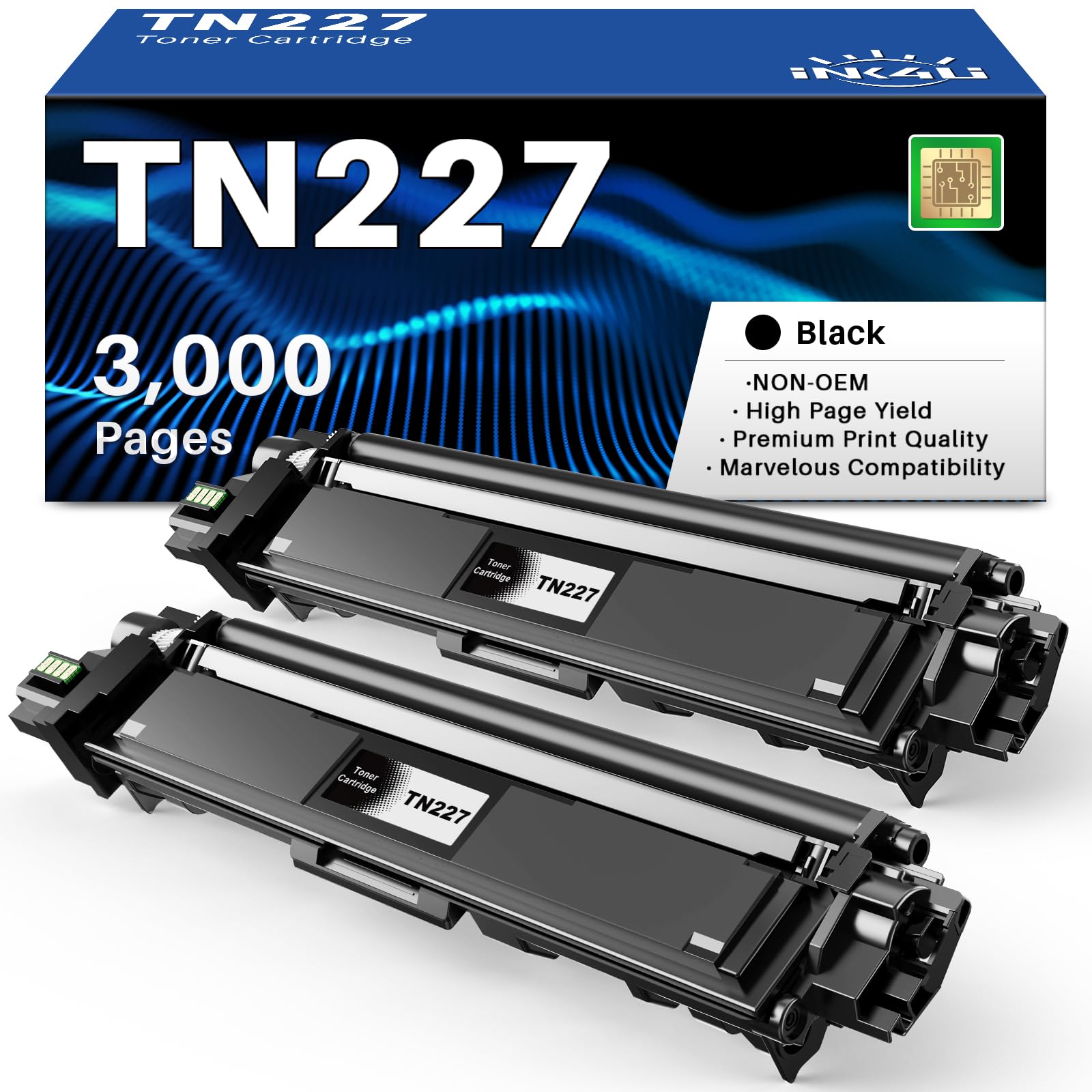 (with CHIP) INK4U TN227 Black Toner Cartridges Compatible Replacement for TN227 TN223 TN227BK TN223BK for MFC-L3770CDW HL-L3270CDW HL-L3290CDW MFC-L3710CW HL-L3210CW HL-L3230CDW (2 Black)