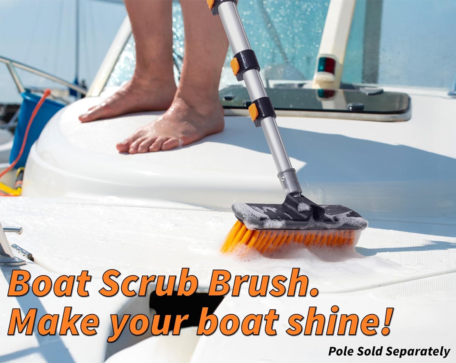EXTEND-A-REACH Medium Bristle Deck Scrub Brush - Composite Deck & Vinyl Siding Brush // Boat, Roof & Exterior Cleaning Brush (Pole Sold Separately)