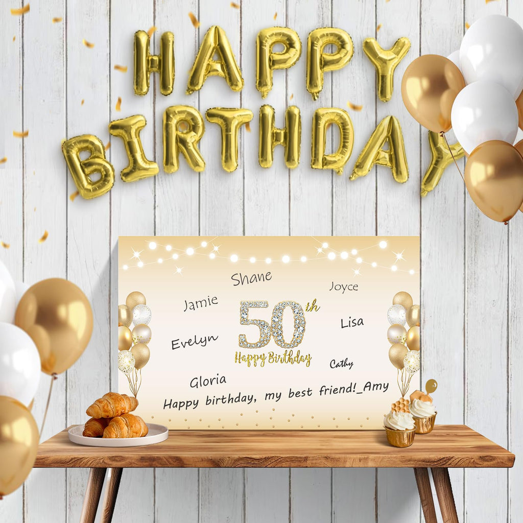 Kuxriox Large 50th Birthday Card With Envelope, Black Gold Happy 50th Birthday Giant Guest Book Gifts for Men Women, Giant Fifty Bday Card Gifts Party Supplies, The Year 1976 Jumbo 50 Bday Card
