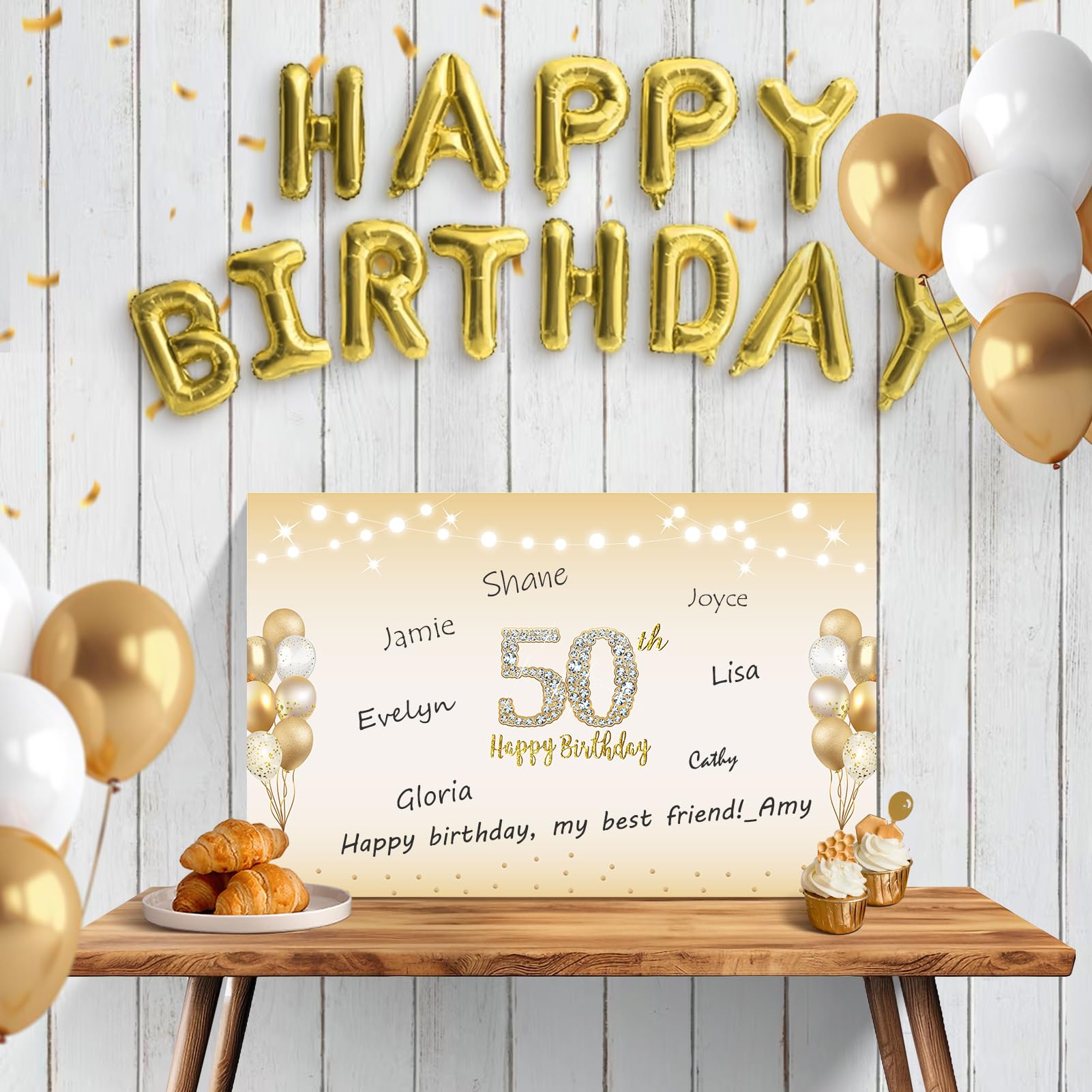 Kuxriox Large 50th Birthday Card With Envelope, Black Gold Happy 50th Birthday Giant Guest Book Gifts for Men Women, Giant Fifty Bday Card Gifts Party Supplies, The Year 1976 Jumbo 50 Bday Card