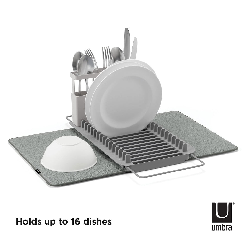 Umbra Udry Dish Rack and Microfiber Drying Mat – Space-Saving Design Folds Up for Easy Storage, Over-Sink Rack, Gray