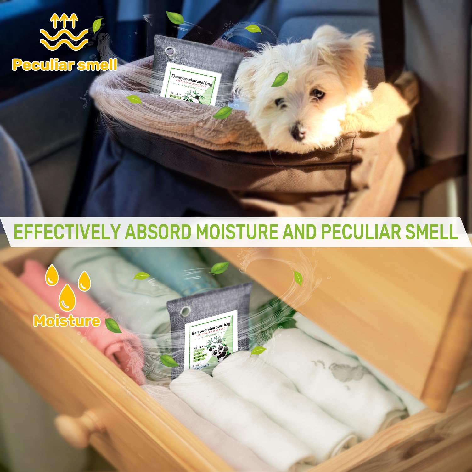 Mayunuo Activated Charcoal Odor Absorber for Strong Odor in Basement, Cars, Closets, Smoke, Shoes. 8 Pack Bamboo Charcoal Air Purifying Bags Deodorizer Odor Eliminator for Home