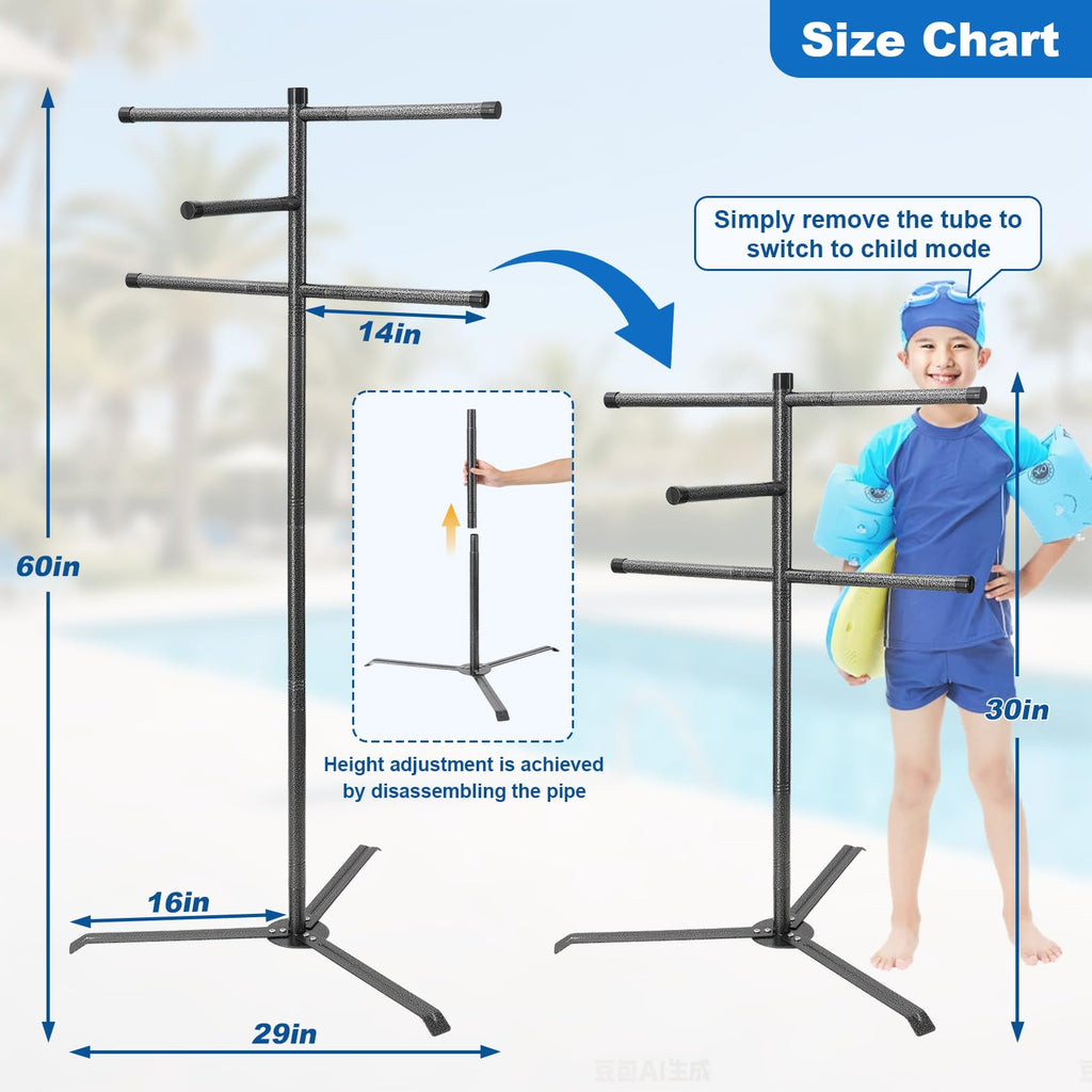 Pool Towel Rack Outdoor 60 Inch Height Outdoor Towel Rack for Pool Heavy-Duty Standing Towel Rack Rustproof & Slip-Resistant Towel Drying Rack Suitable for Indoor Use Towel Stand for Towels, Clothing