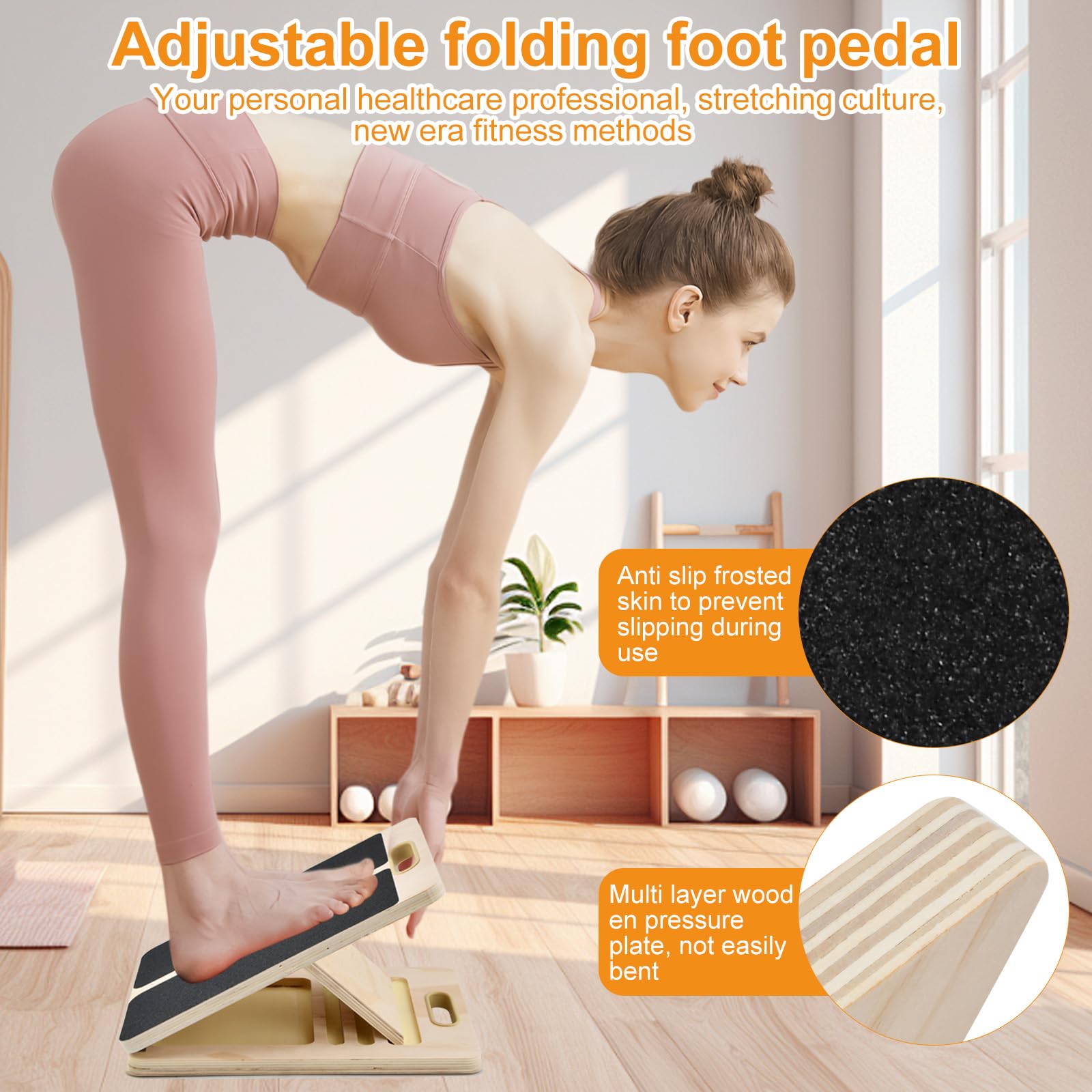 Portable Wooden Slant Board, Calf Stretcher Slant Board, Desk Foot Rest, Squat Wedge for Calf Stretching, Adjustable Non-Slip Slanted Board, Calf Stretcher for Squats, Calf, Ankle, and Foot Stretching