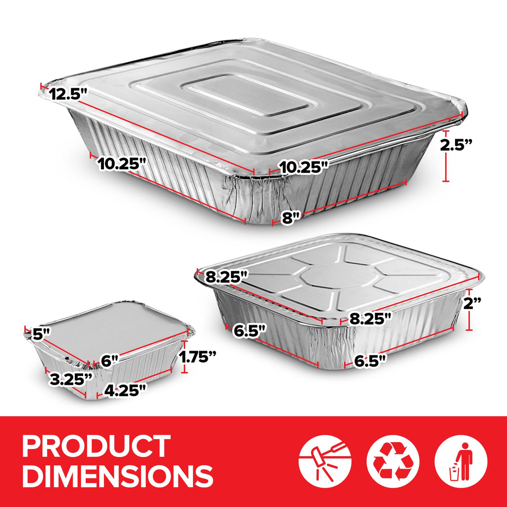 Stock Your Home Disposable Foil Pans with Lids (Set of 40) - Heavy Duty Aluminum Trays (20) 9x13, (10) 8x8, (10) 1-Lb Baking Tins with Covers for Cooking, Heating, Storing, Holiday Dinner Meals