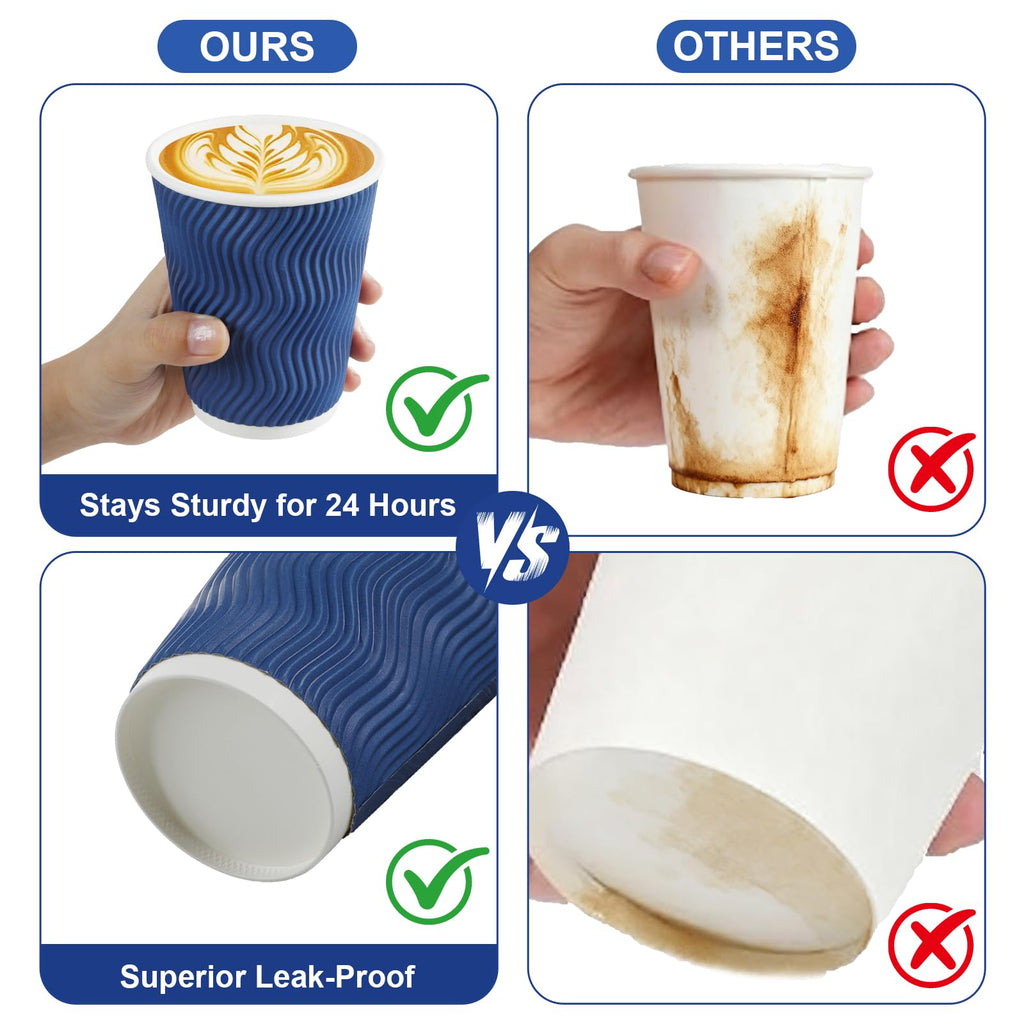 Coffee Cups, RAZCC 120 Pack 12 oz Disposable Insulated Paper Cups, Corrugated Kraft Ripple Wall Cup Suitable for Hot and Cold Drinks