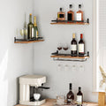 HOOBRO Wine Rack Wall Mounted 3 Pack, Wine Shelf Hanging Floating Wall Shelves, Wine Glass Bottle Rack Stemware Holder, for Living Room, Dining Room, Kitchen, Rustic Brown and Black BF34BJ01