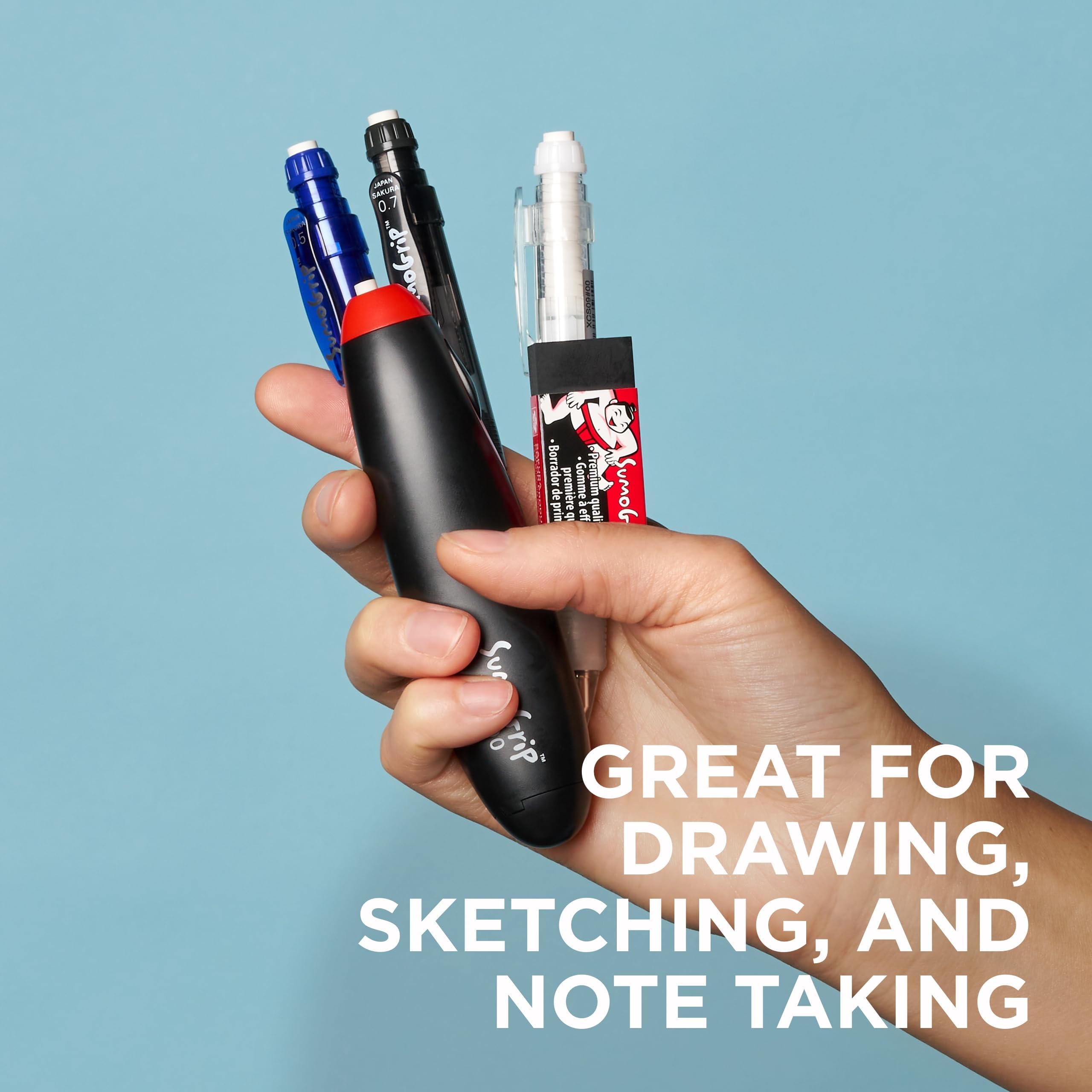 Sakura SumoGrip Pencil with Comfort Grip - 0.9 mm Ergonomic Mechanical Pencil - Clear - 3 Pack