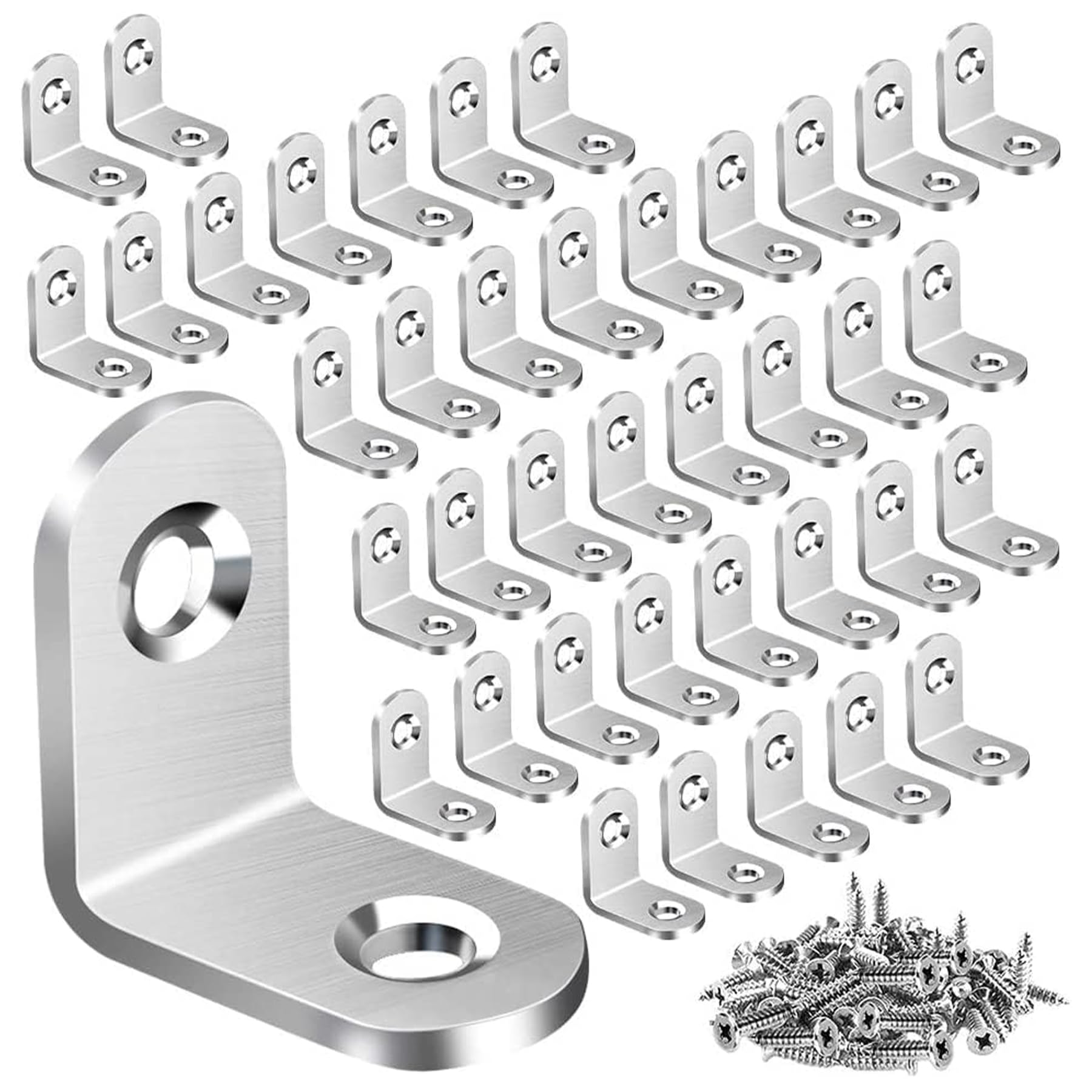 Baoswi 80PCS L Bracket Corner Brace, Stainless Steel L Brackets for Shelves, Metal Corner Bracket, Small Right Angle Bracket for Wood Furniture Chair Drawer Cabinet with 160PCS Screws
