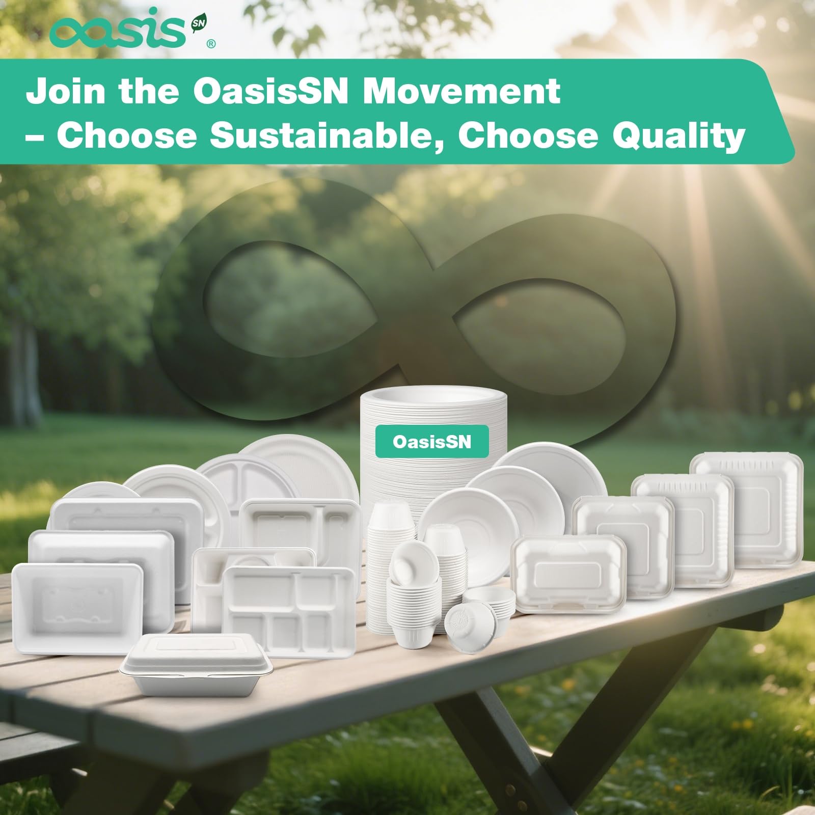 OasisSN 100-Pack Compostable Paper Plates Set – Includes 6" & 9" Heavy-Duty Sugarcane Plates (50 Each) – Eco-Friendly Disposable Plates for Meals, Snacks, and Parties