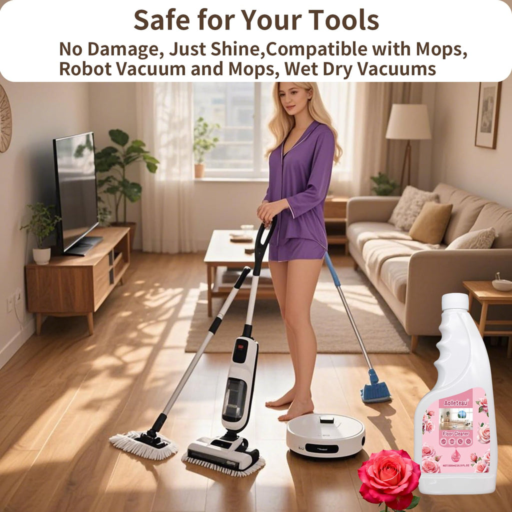 Robot Mop Cleaning Solution Concentrate Compatible with Robot Vaccum, Wet Dry Vacuums, for Roborock, Tineco, Dreame, Narwal, Shark, Bissell Mops, 500ml, Dilution Ratio 1:200, Rose Scent (Pack of 1)