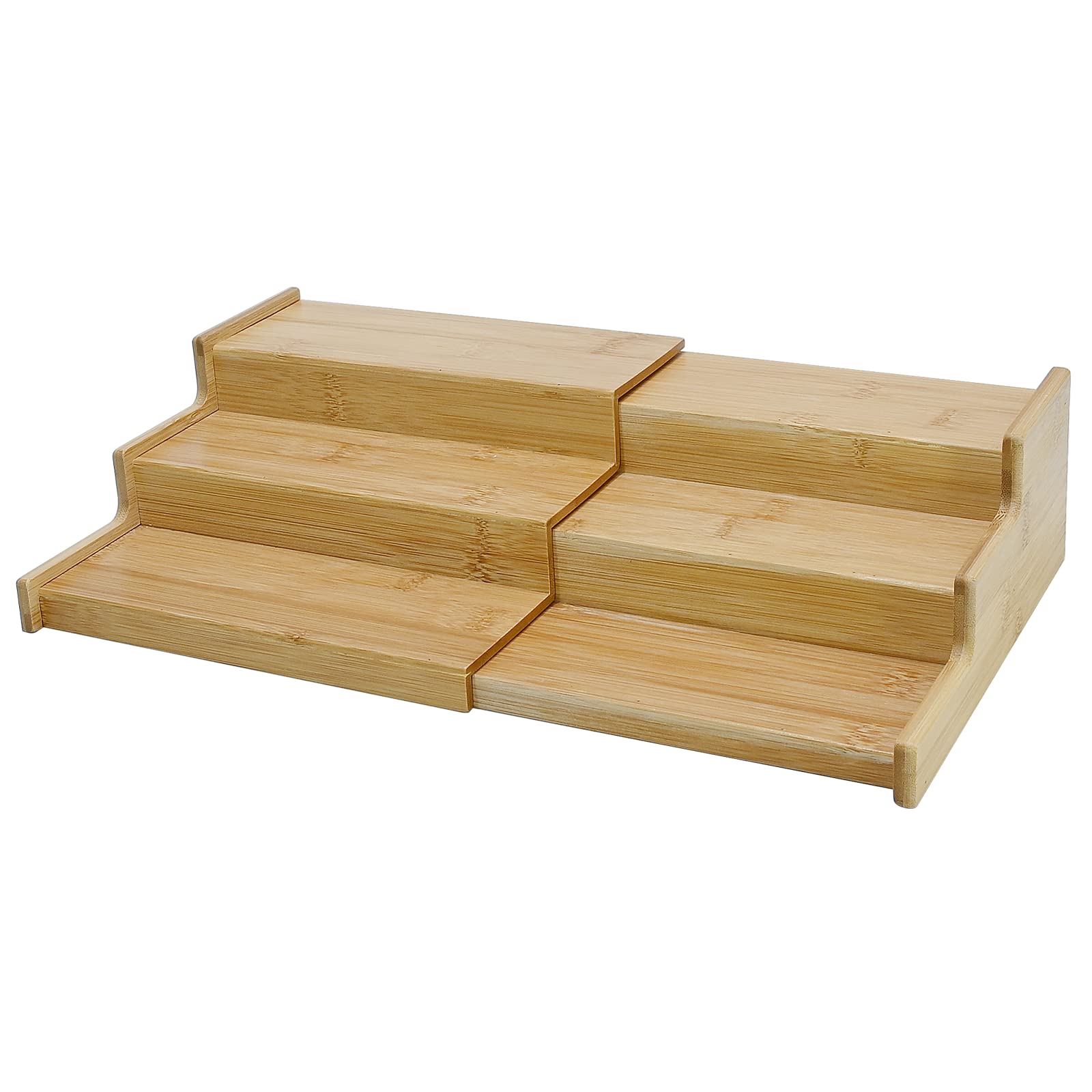 EATAKWARD Spice Rack Organizer, 3 Tier Expandable Spice Holder Kitchen Cabinet Spice Organizer Natural and Solid Bamboo Step Shelf Organizer SpiceTray Set for Cupboard, Countertop, Pantry