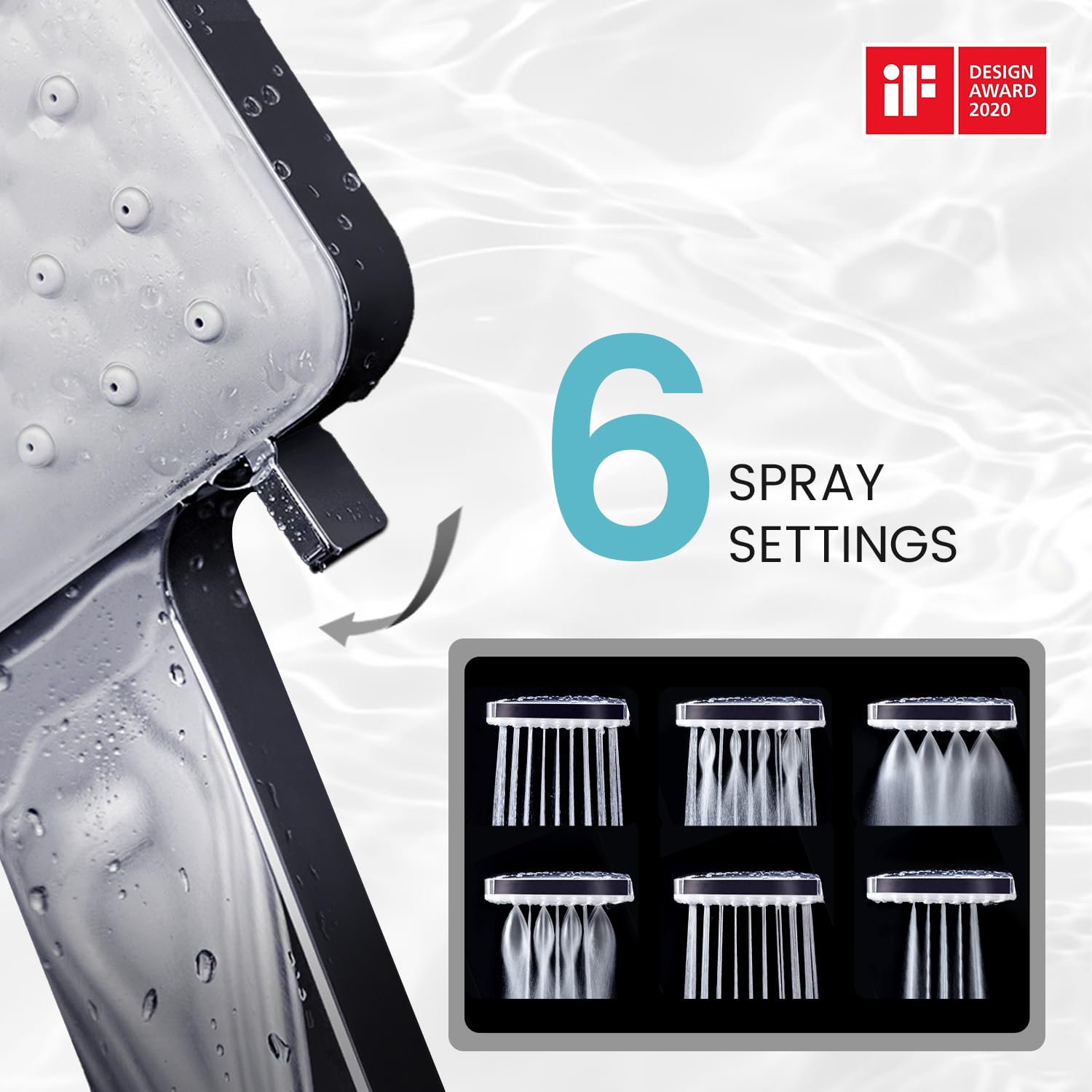 High Pressure Shower Head with Handheld - Modern Square Handheld Shower Heads - 6 Settings Detachable shower head with hose, Change Settings Much Easier Than the Twist Ones, Shower Accessories, Chrome