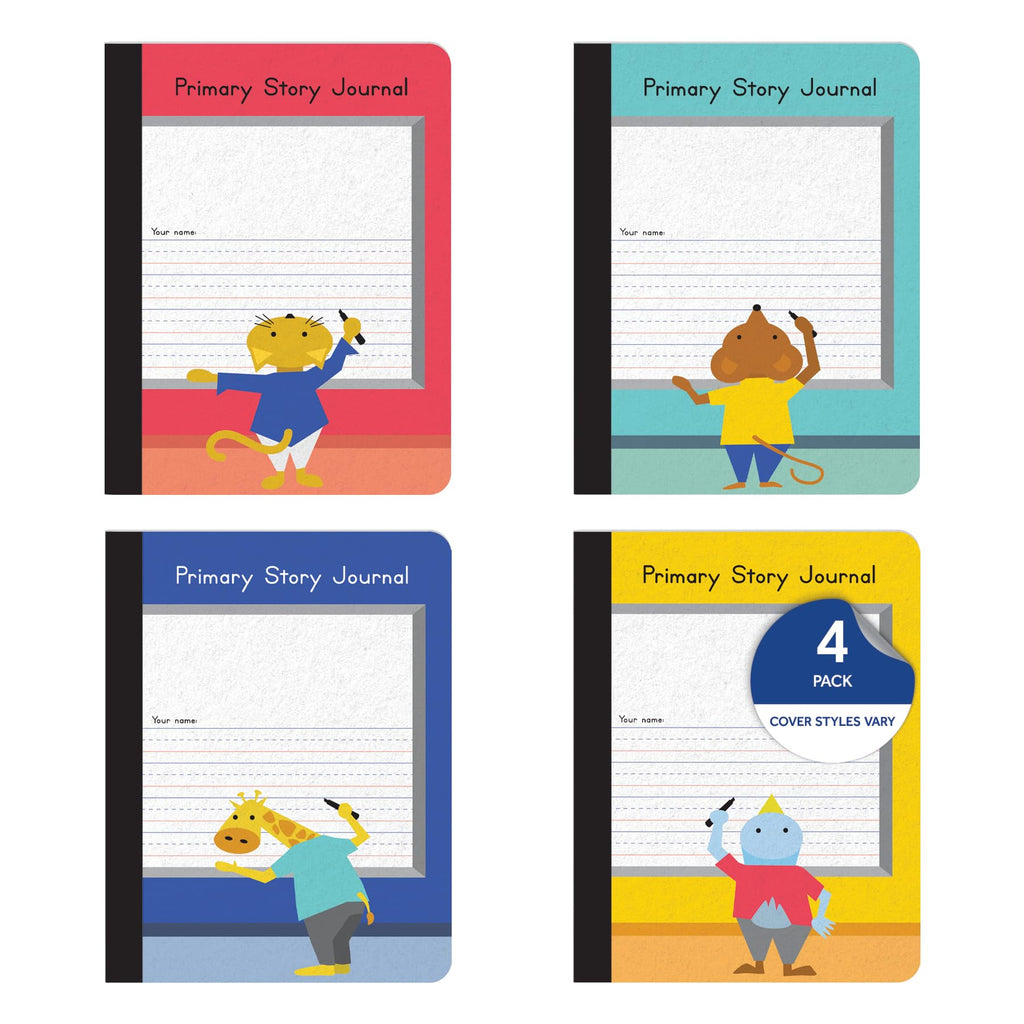 Oxford Primary Composition Notebooks for School, Kids Handwriting & Drawing Story Journals, Primary Ruled with Dotted Midline, Grades K-2, 9-3/4" x 7-1/2", 100 Sheets, 4 Pack, Assorted Covers