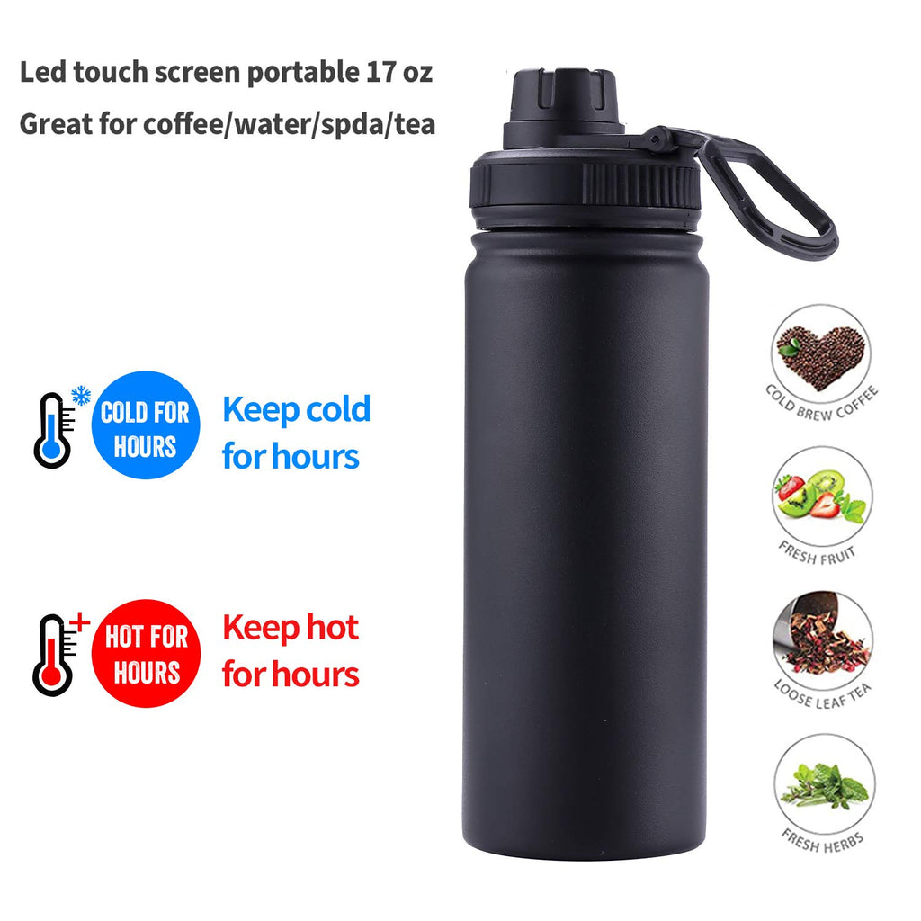 Sivaphe 17oz/500ml Insulated Water Bottle with Removable Stainless Steel Infuser Basket, Double Wall Vacuum Travel Mug (Black)